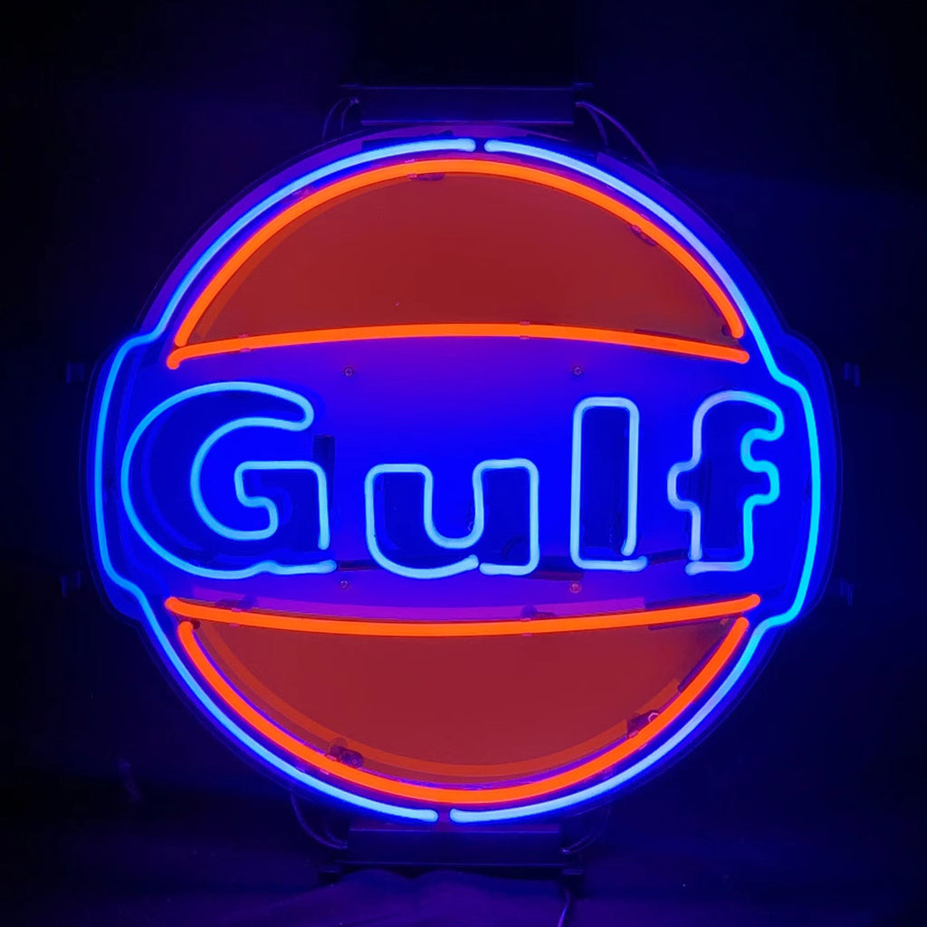 Gulf Gasoline Logo Real Glass Neon Sign