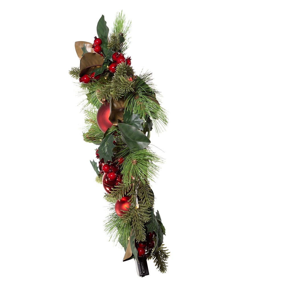 Kurt Adler 22-Inch Battery-Operated Red Berries and Balls LED Wreath