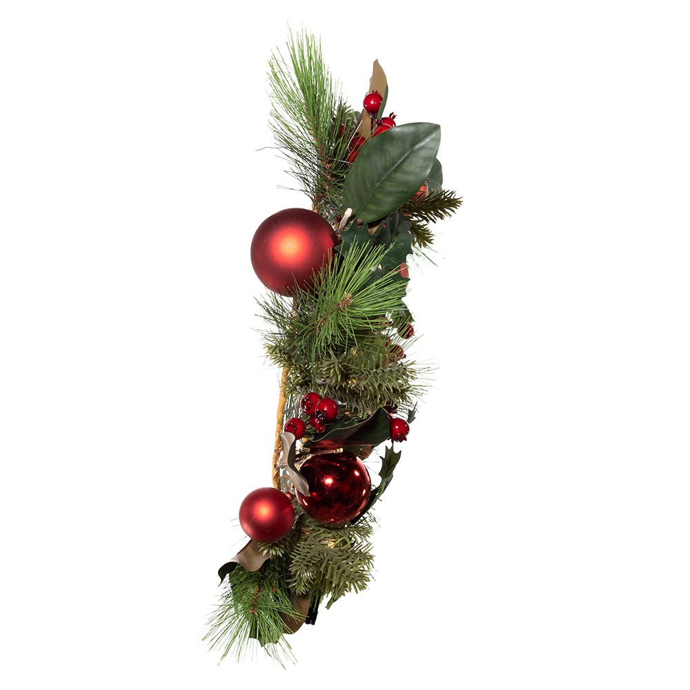 Kurt Adler 22-Inch Battery-Operated Red Berries and Balls LED Wreath