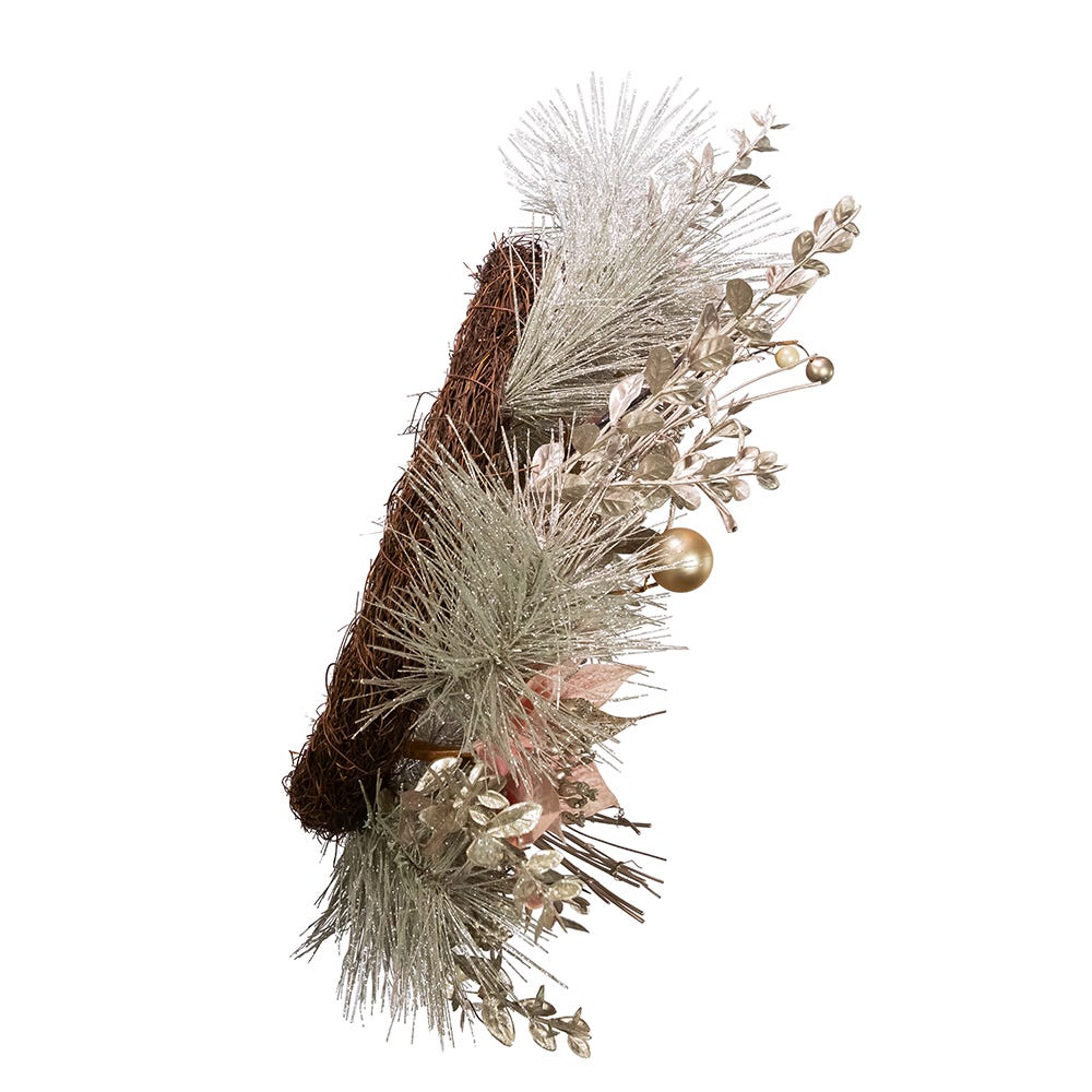 Kurt Adler 20-Inch Champagne and Gold Wreath with Pink Poinsettias and Ornaments