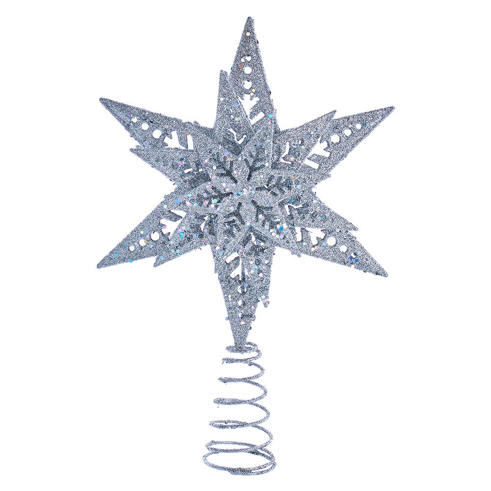 Kurt Adler 13-Inch Plastic Silver Glittered Snowflake Tree Topper
