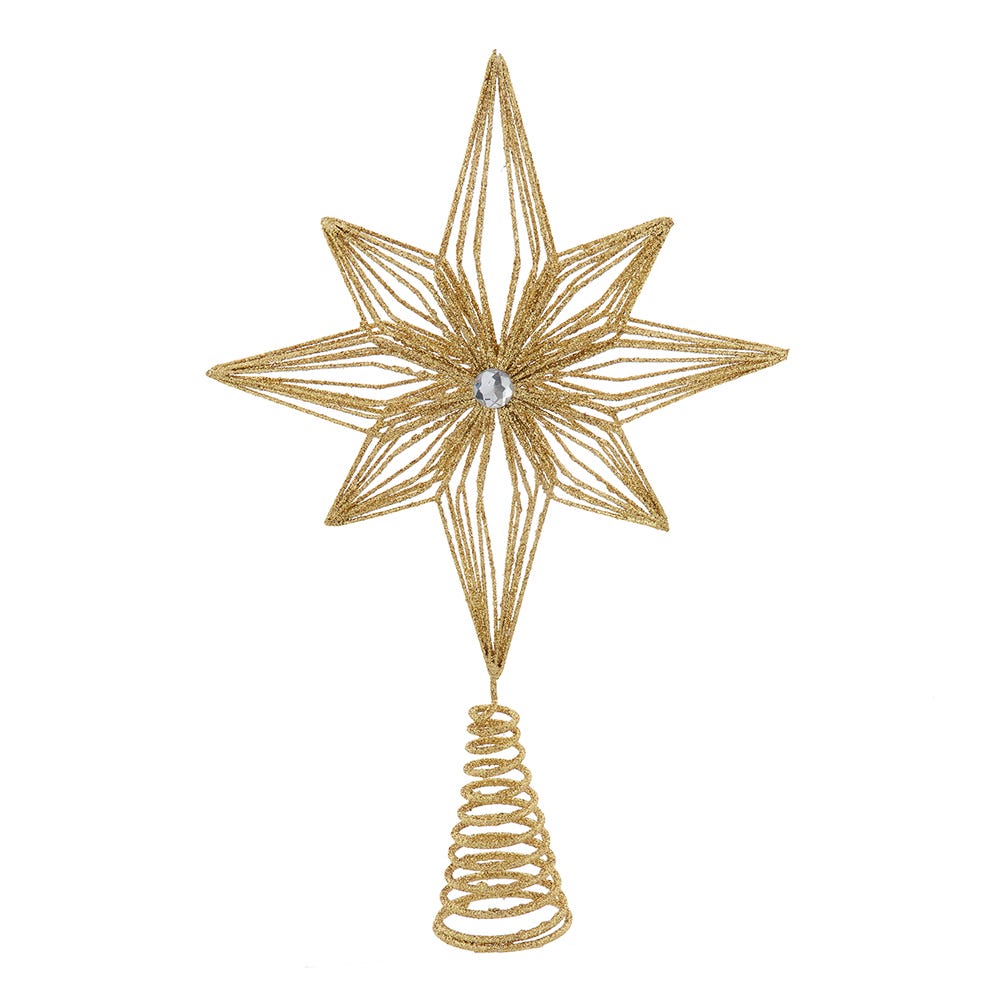 Kurt Adler 12-Inch Unlit Gold Glittered 6-Point Star Tree Topper