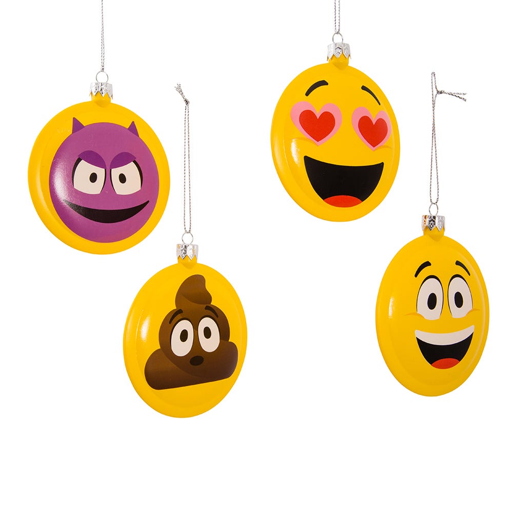 Kurt Adler 86MM Emoticon Disc Ornaments, 4-Piece Box Set