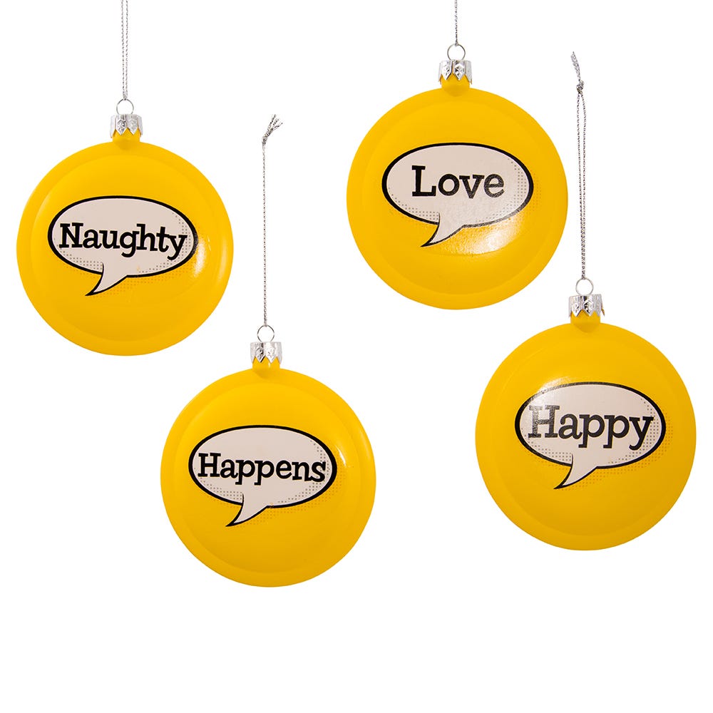 Kurt Adler 86MM Emoticon Disc Ornaments, 4-Piece Box Set