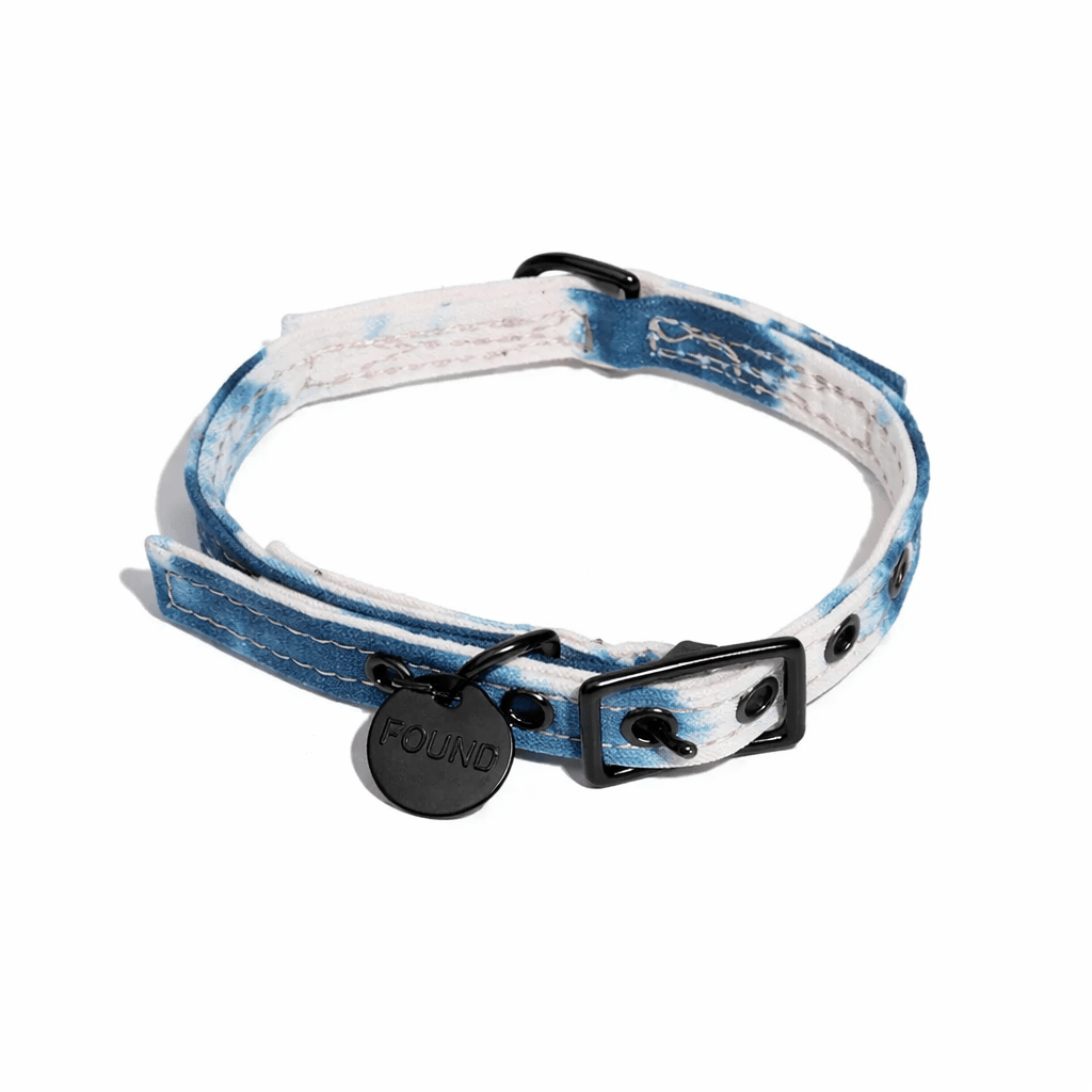 Hand Dyed Indigo Waxed Cotton Canvas Cat & Dog Collar – Matte Black Hardware