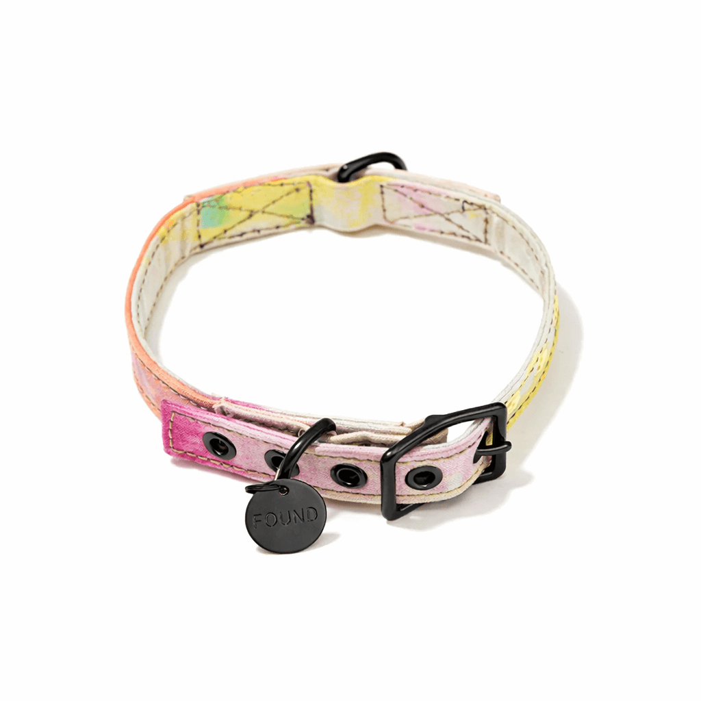 Hand Dyed Multi Colored Waxed Cotton Canvas Cat & Dog Collar – Matte Black Hardware