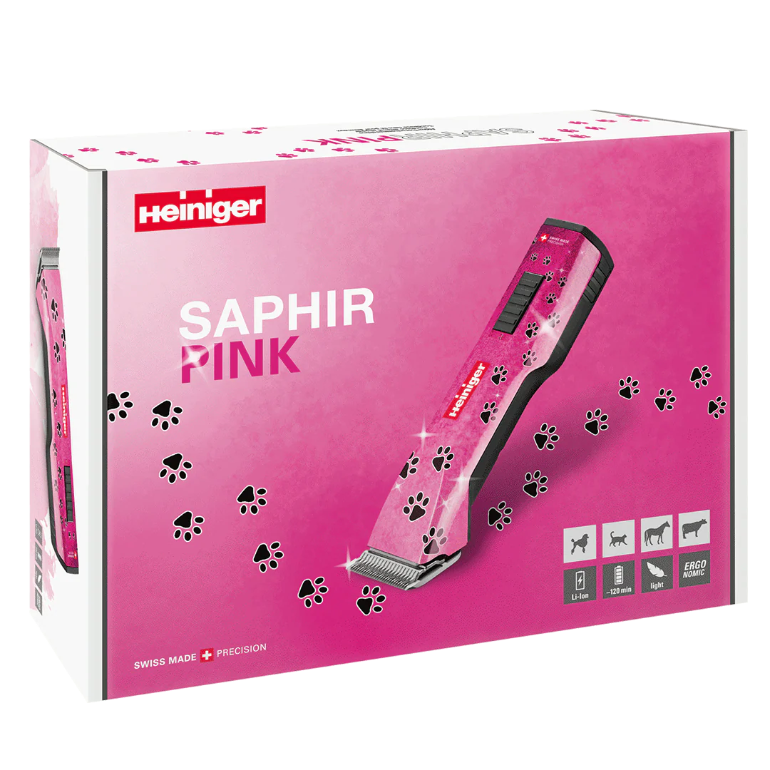 Pink Paws Saphir Cordless Clipper Two Batteries with Free Grip by Heiniger