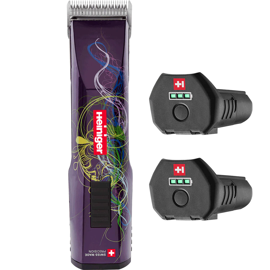 Purple Saphir Cordless Clipper Two Batteries with 2 Free Drives by Heiniger