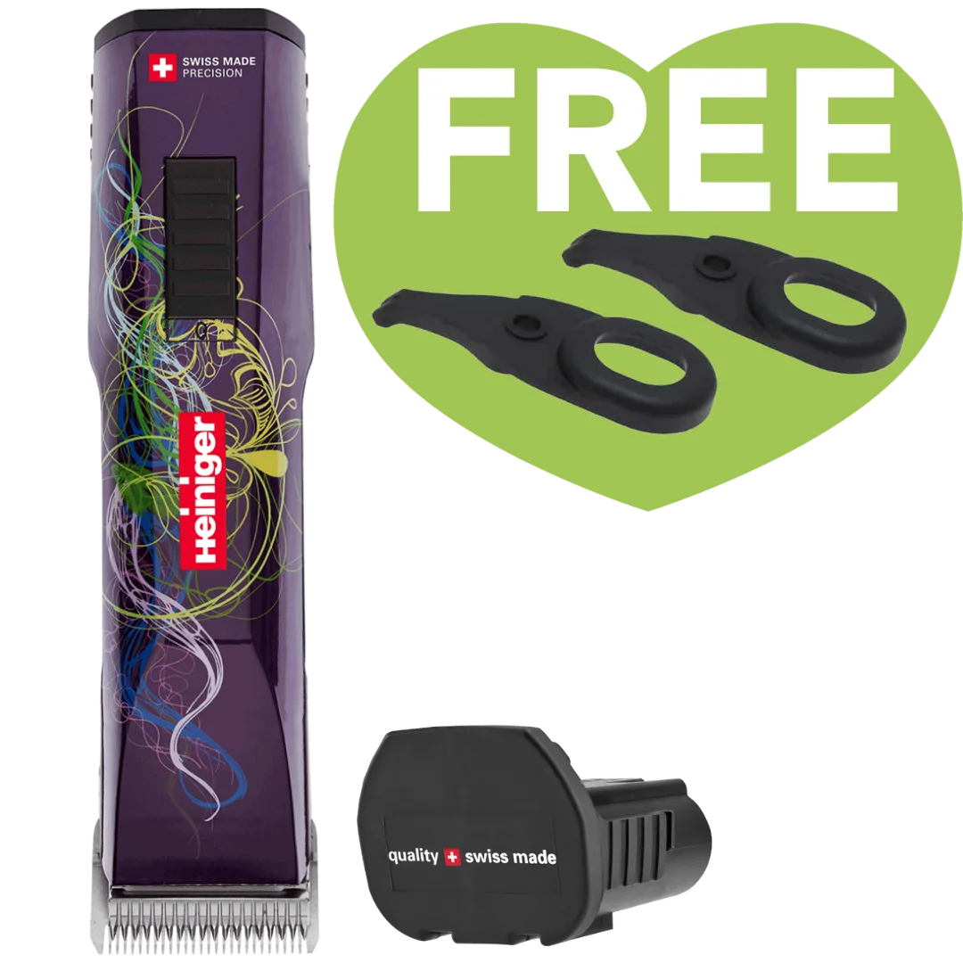 Purple Saphir Cordless Clipper One Battery with 2 Free Drives by Heiniger