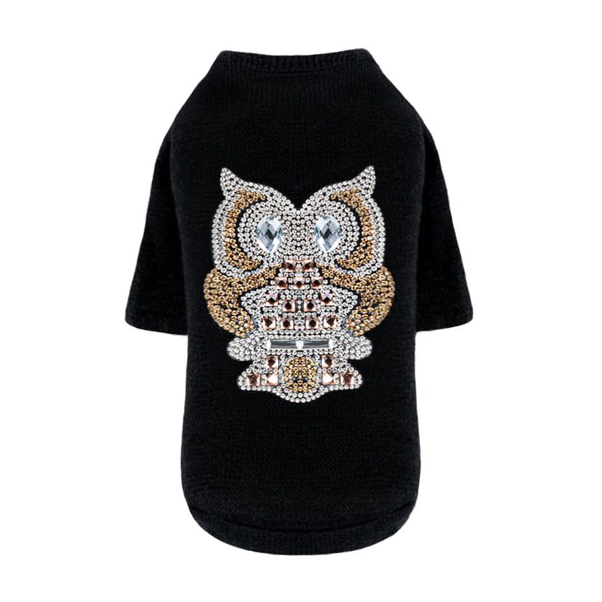 Hello Doggie Night Owl Faux Fur Black Dog Sweater