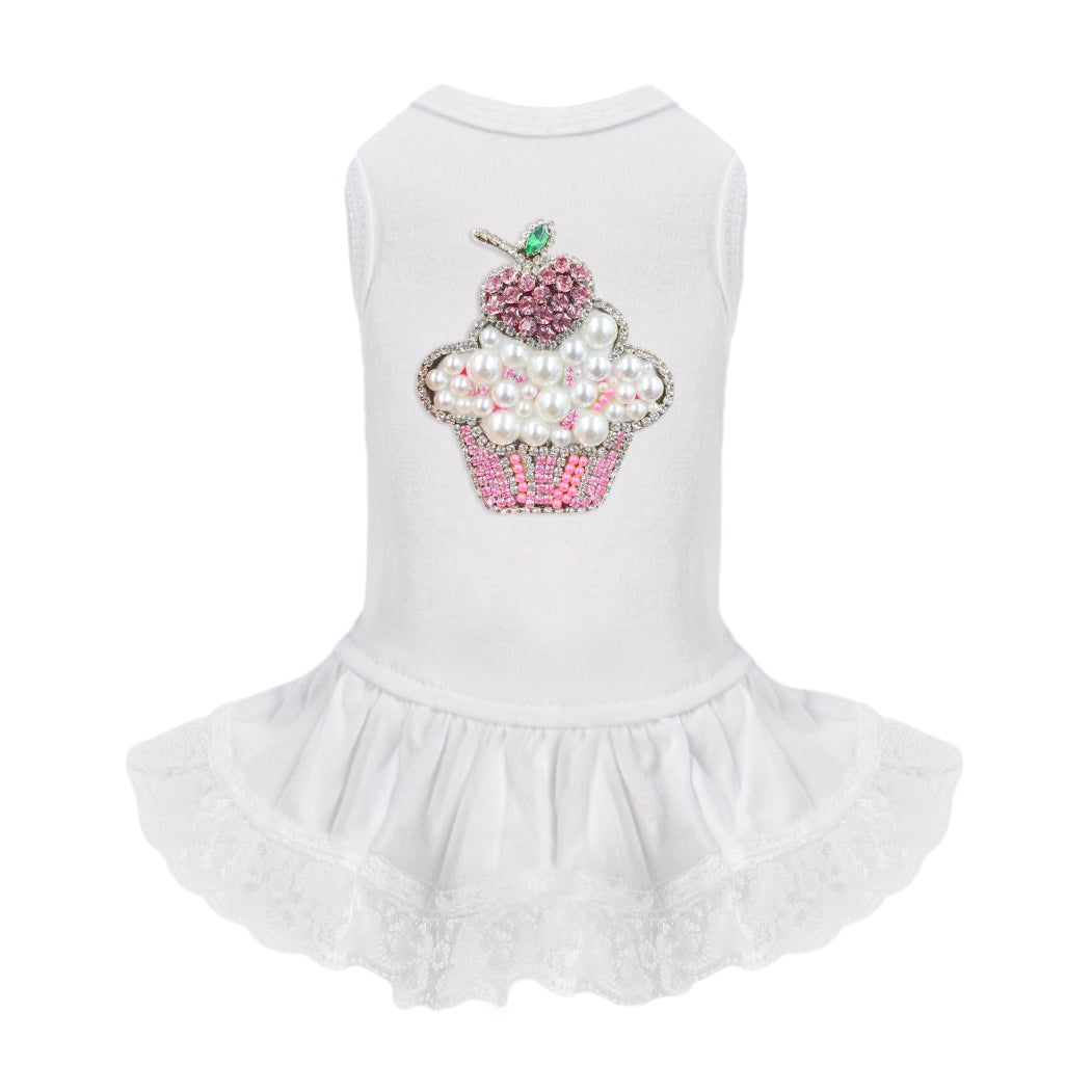 Hello Doggie Lil Miss Cupcake Crystal White Dog Dress