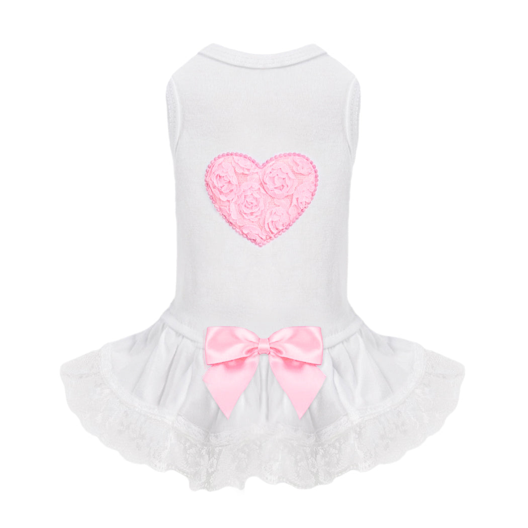Hello Doggie Lacey Puff Heart Satin Cotton Pink Dog Dress