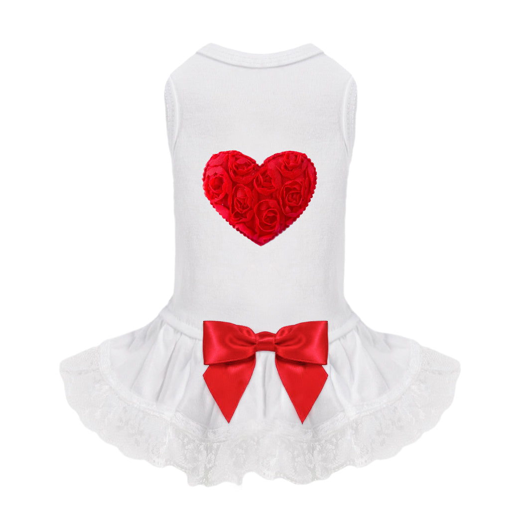 Hello Doggie Lacey Puff Heart Satin Cotton Pink Dog Dress