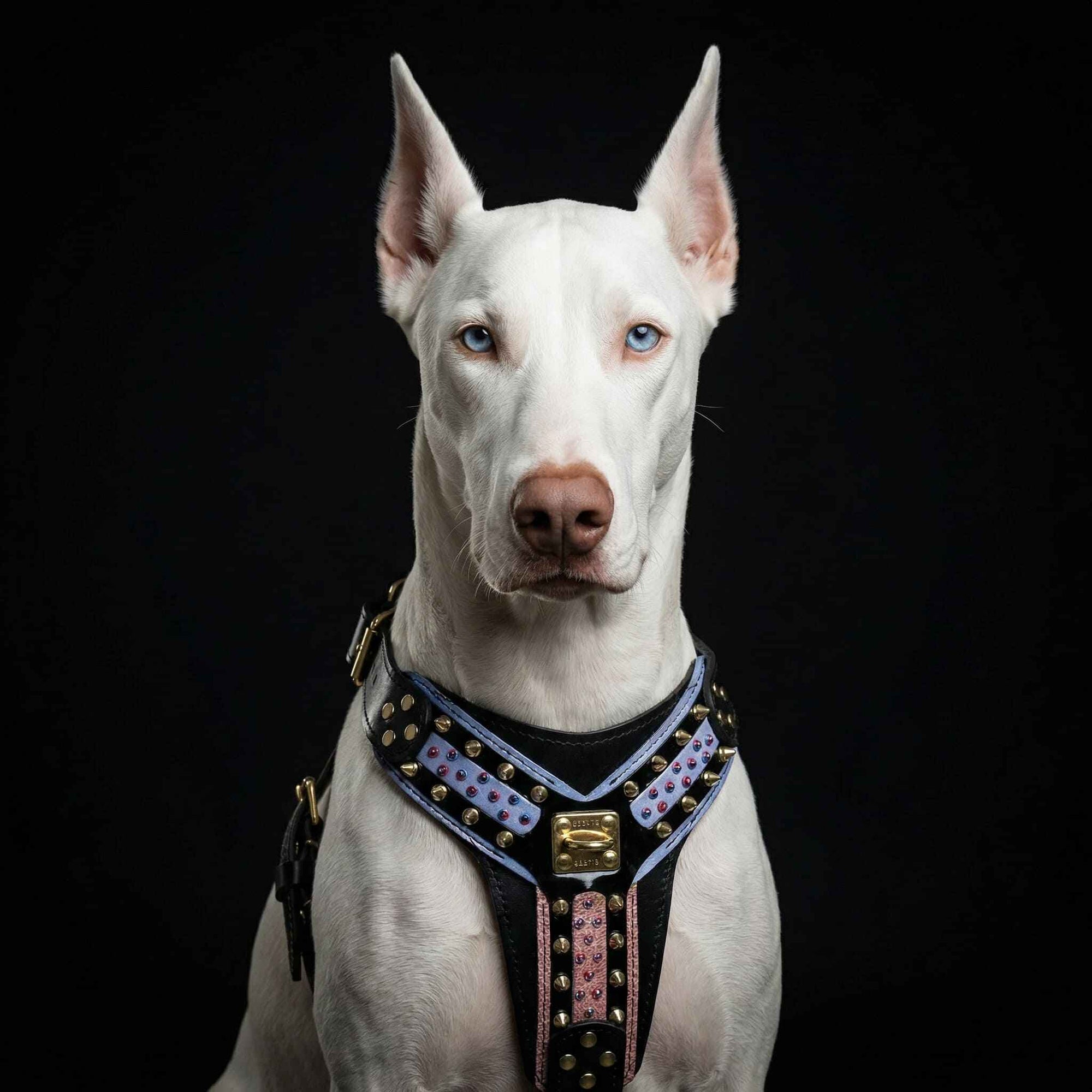Bestia Candy Black Leather Dog Harness
