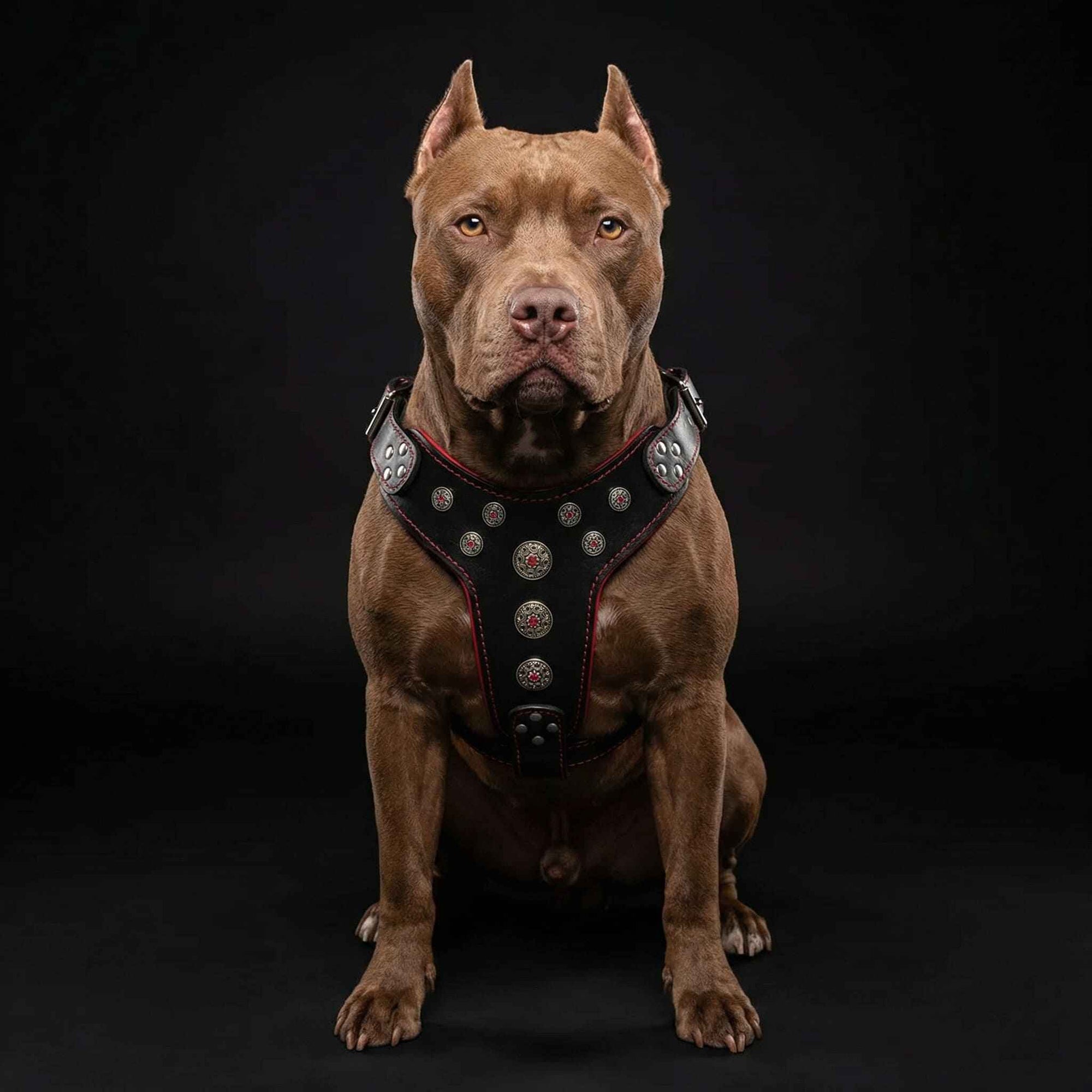 Bestia Bijou Black & Red Leather Large Breed Dog Harness