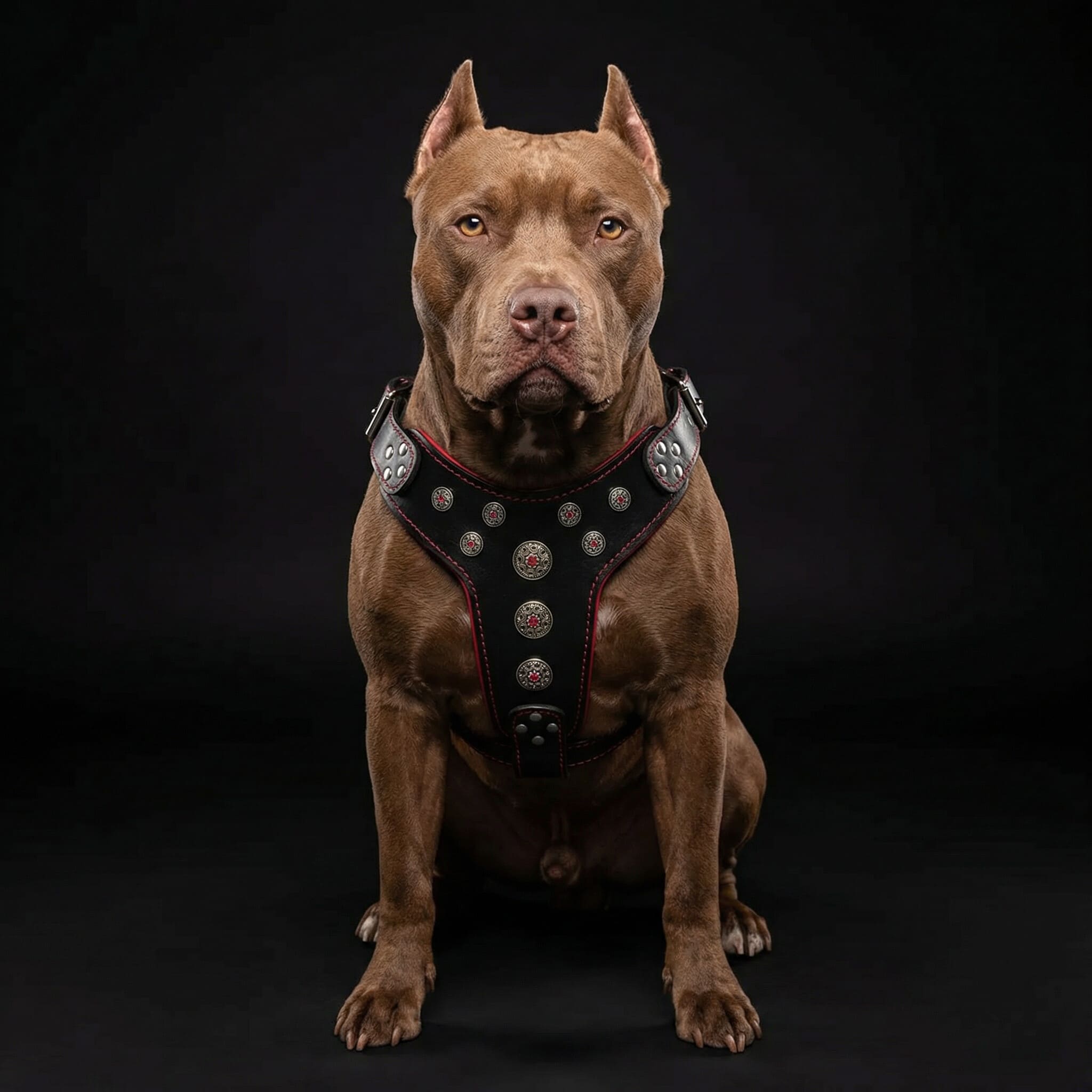 Bestia Dog Gear Genuine Leather Dog Harness - Black/M 