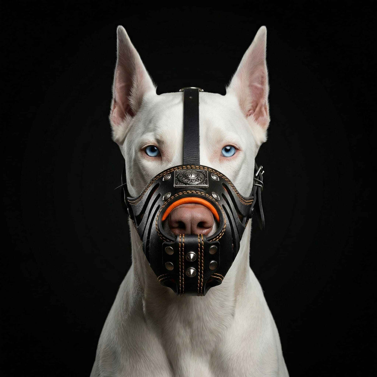 Bestia Eros Basket Black & Orange Leather Dog Muzzle