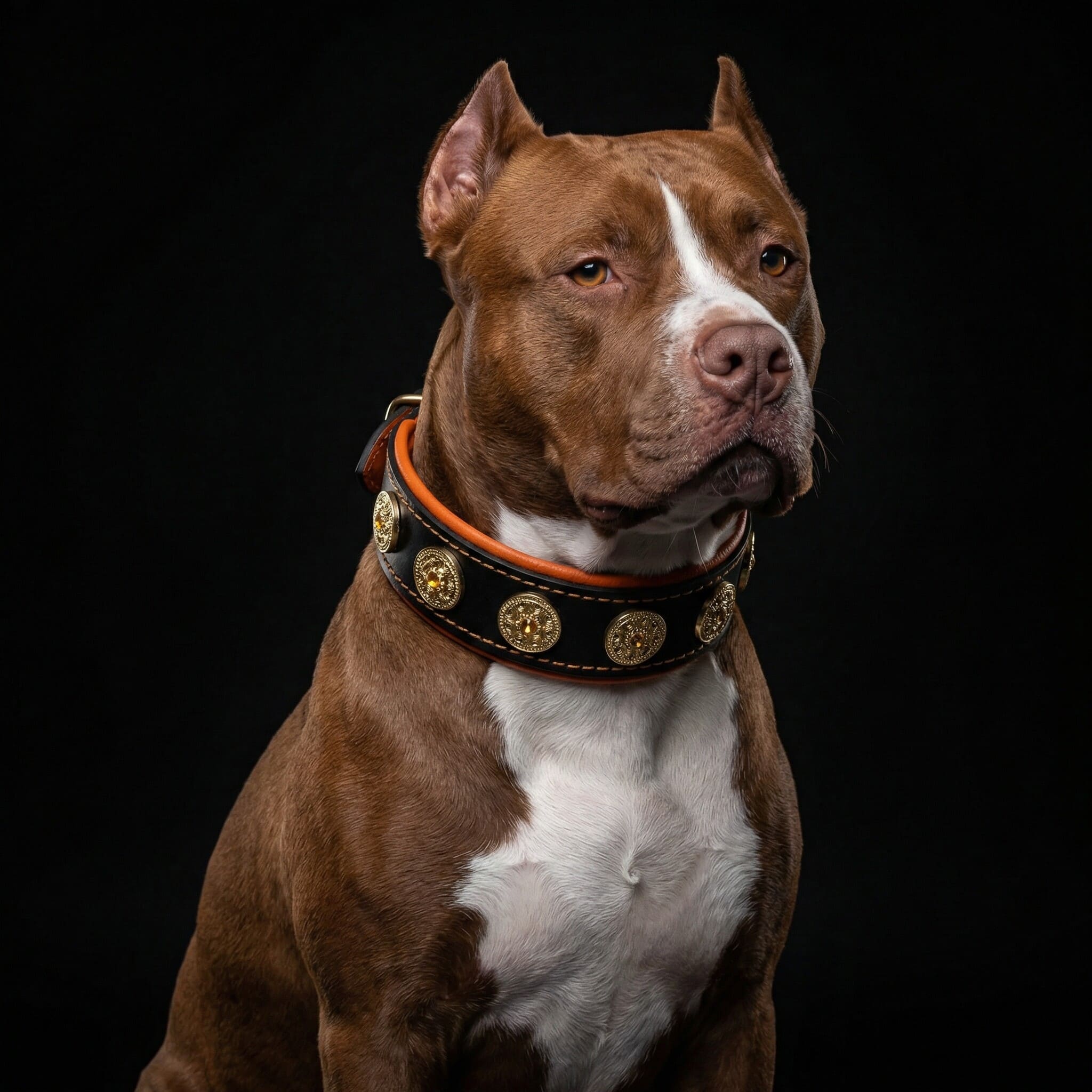 Bestia Dog Gear Genuine Leather Dog Collar - Orange 