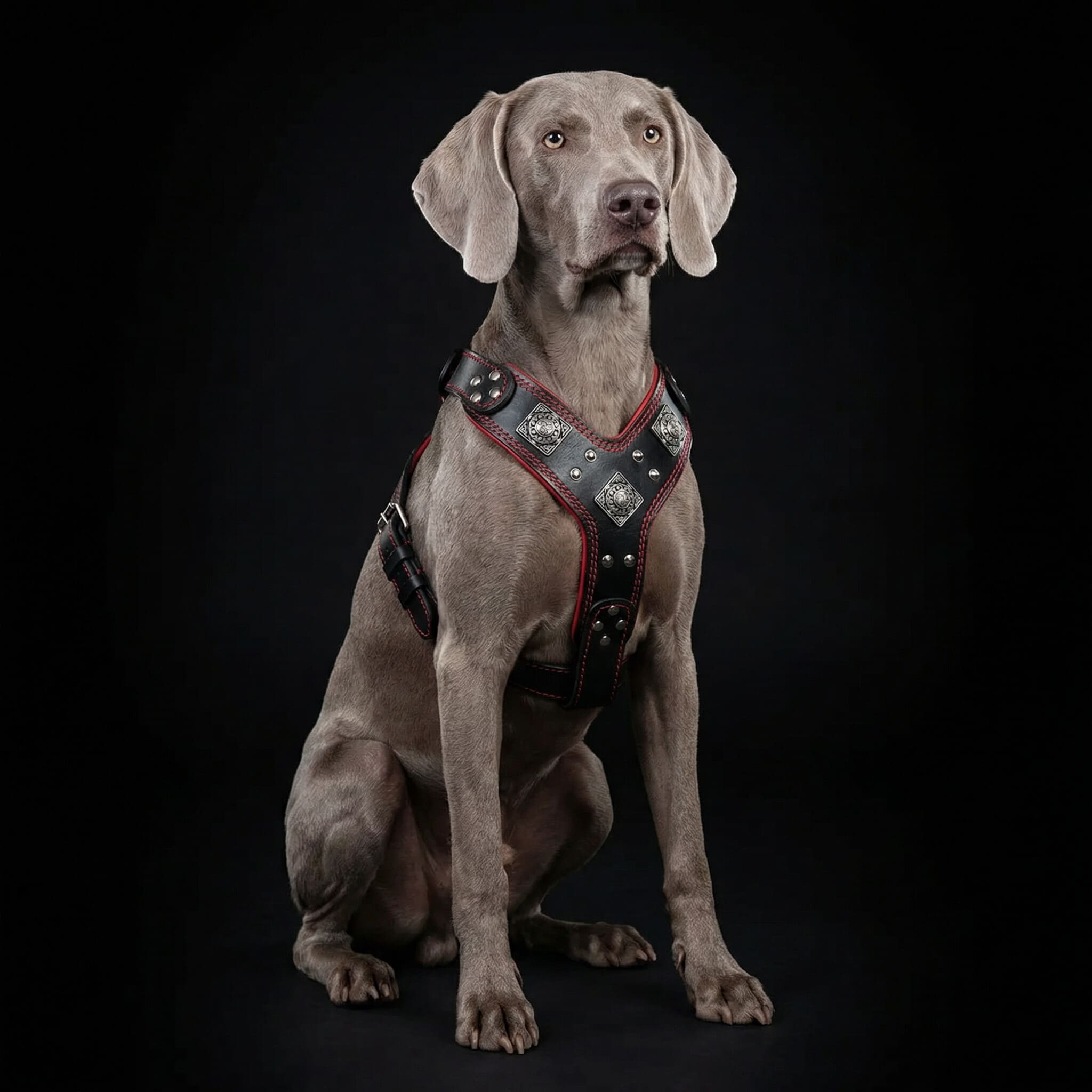 Bestia Dog Gear Genuine Leather Dog Harness - Black/M 