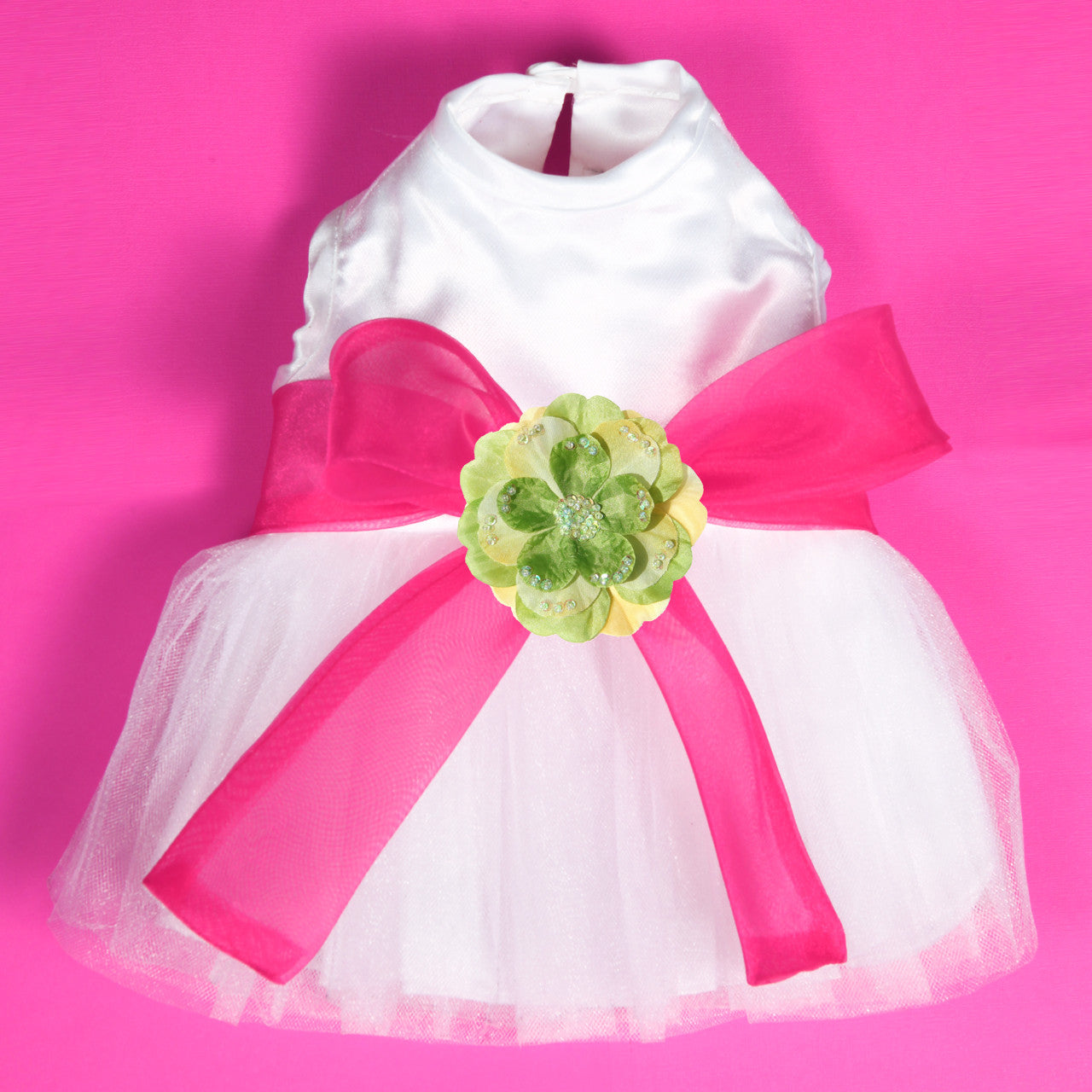 The Madeleine Dog Harness Dress with Hot Pink Sash