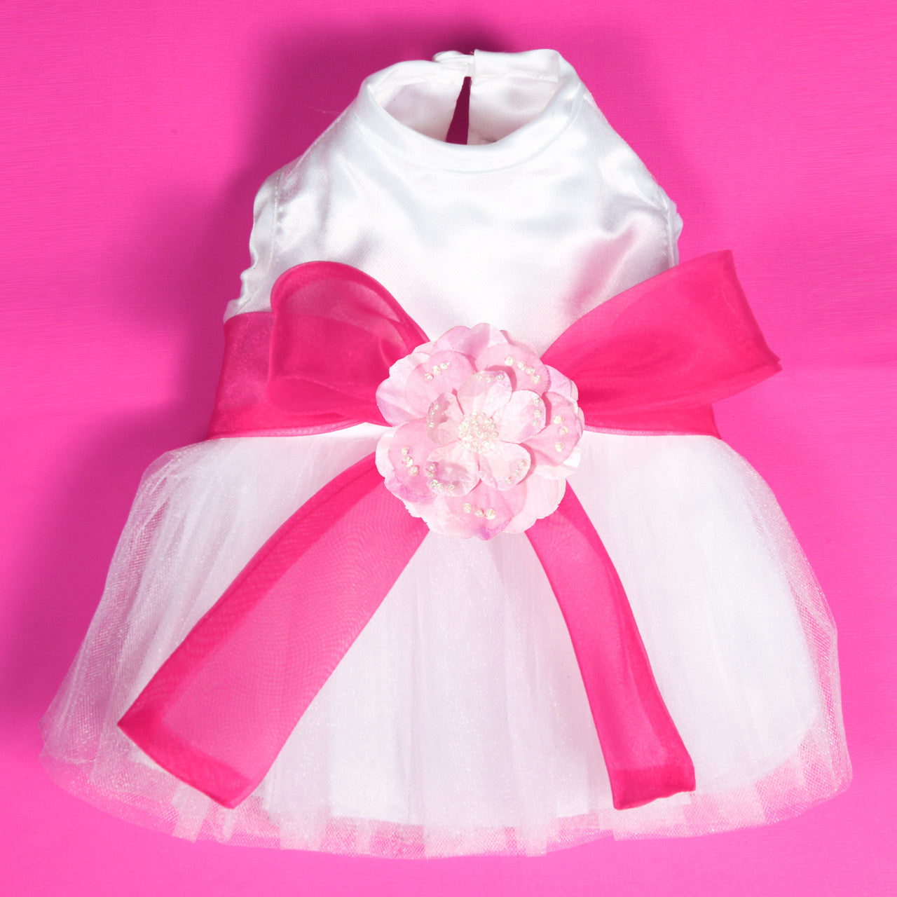 The Madeleine Dog Harness Dress with Hot Pink Sash