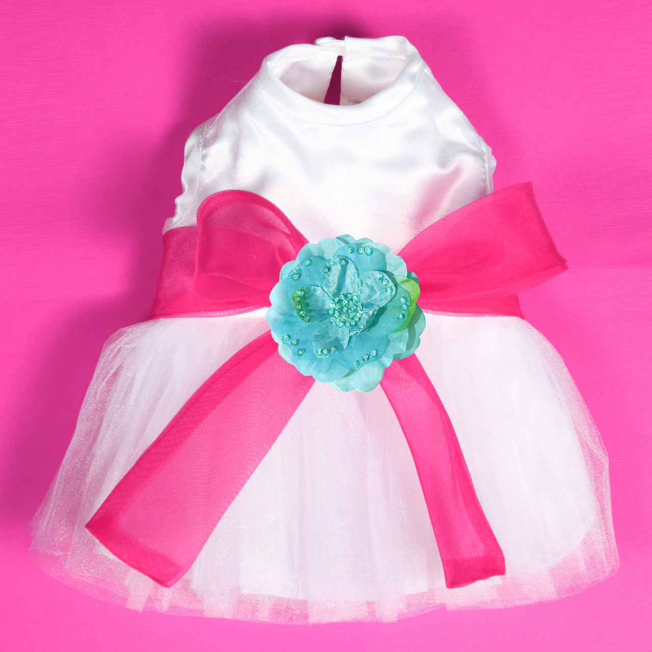 The Madeleine Dog Harness Dress with Hot Pink Sash