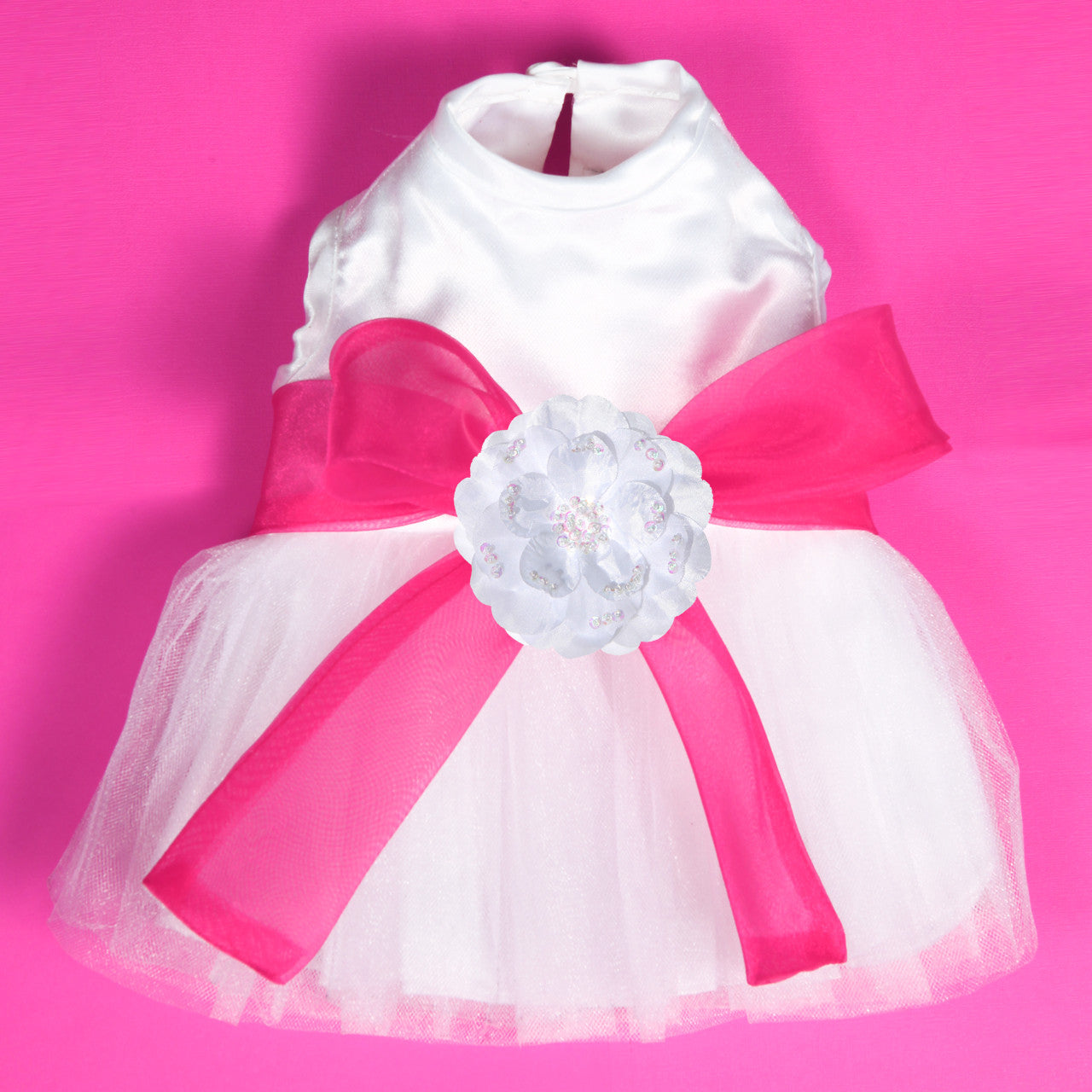 The Madeleine Dog Harness Dress with Hot Pink Sash
