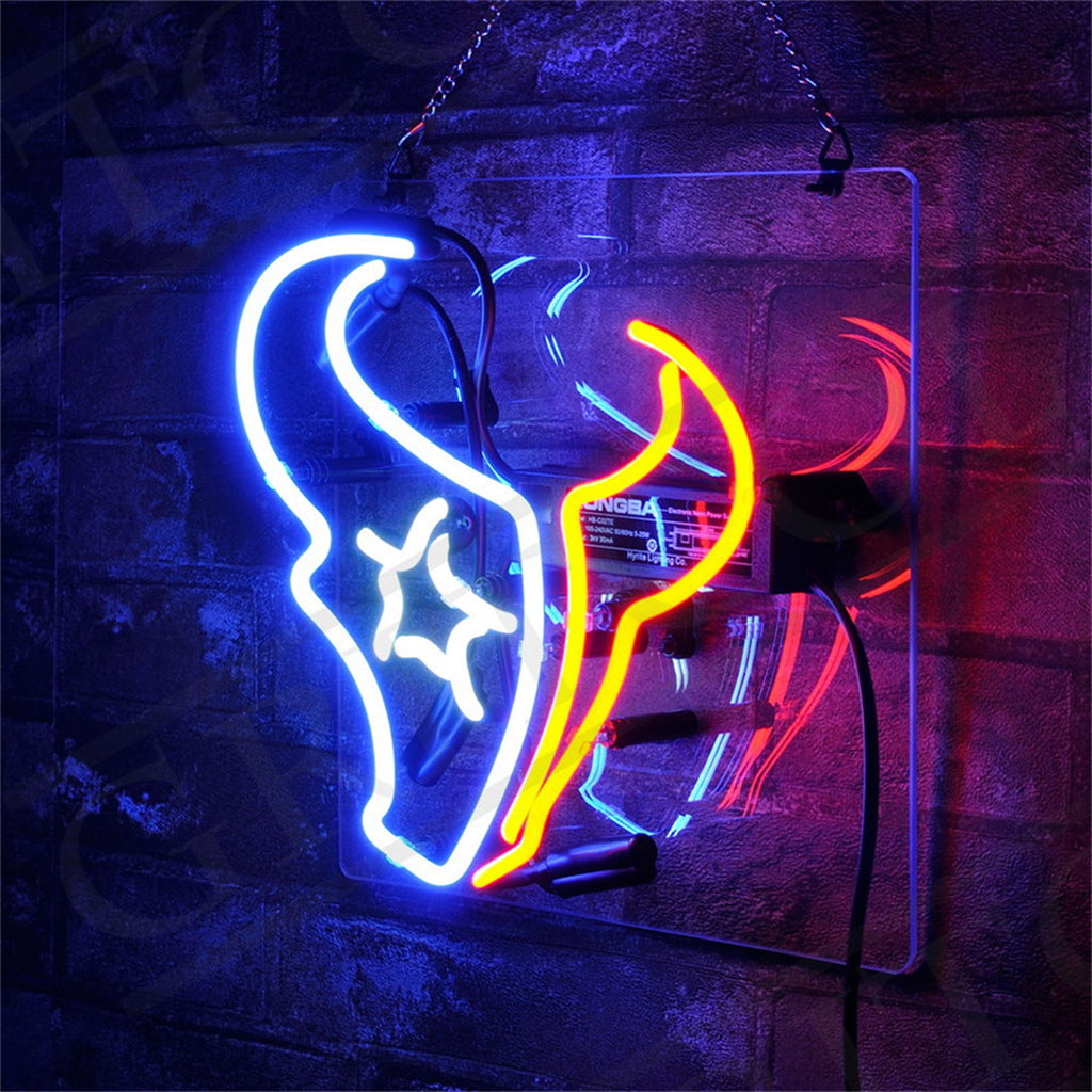Houston Texans Acrylic Logo Real Glass Neon Sign
