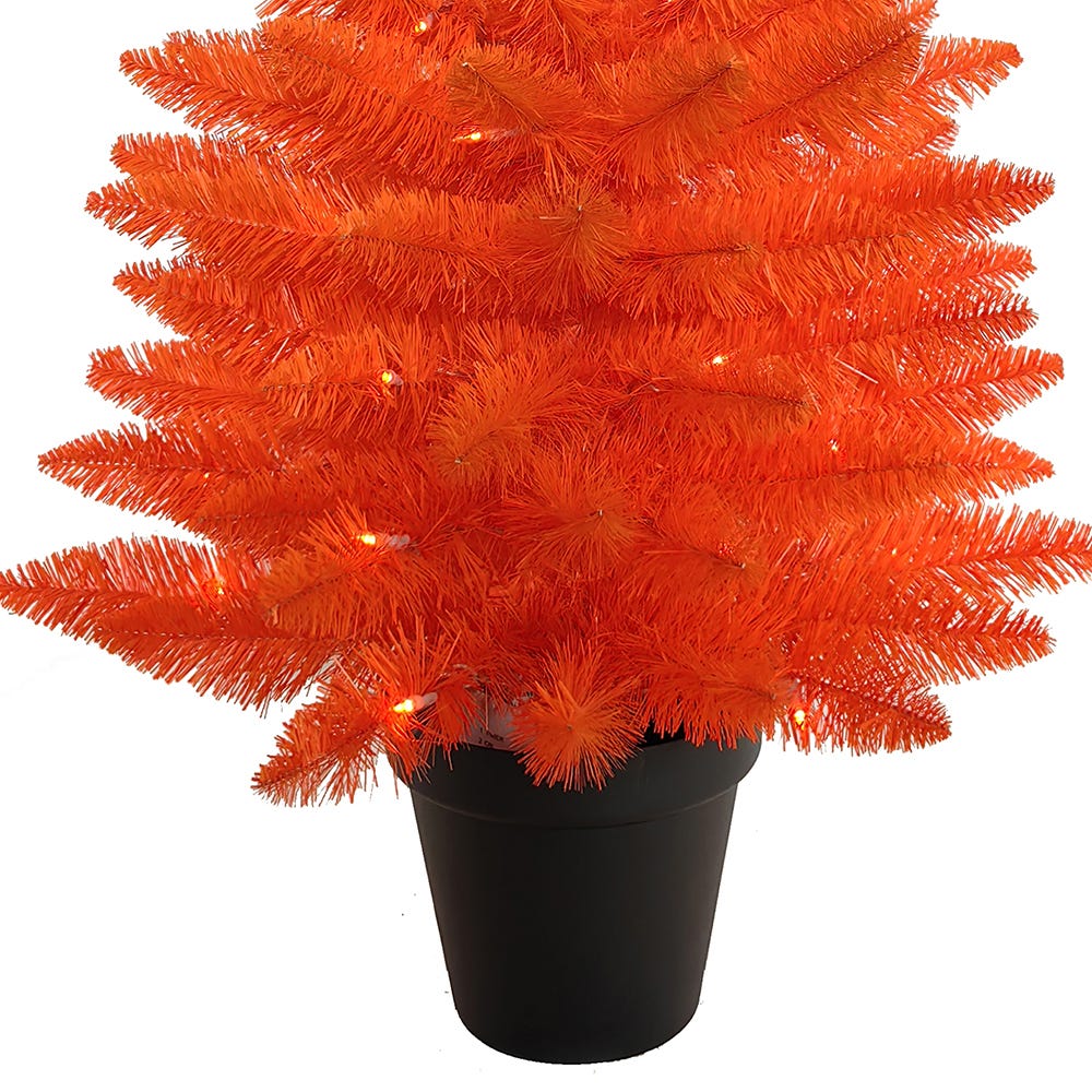Kurt Adler 3-Foot Battery-Operated Pre-Lit Halloween Orange Potted Tree With Orange LED Lights