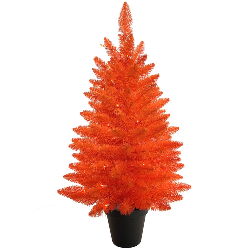 Kurt Adler 3-Foot Battery-Operated Pre-Lit Halloween Orange Potted Tree With Orange LED Lights
