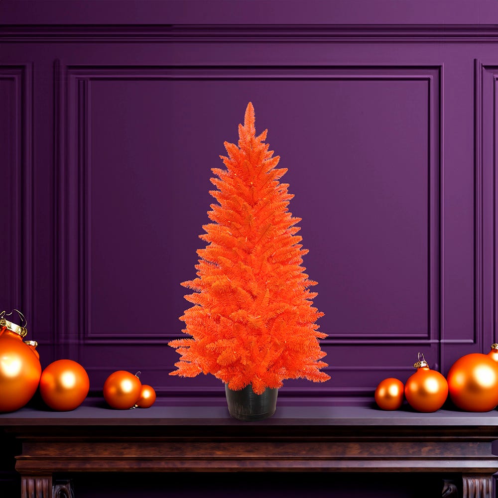 Kurt Adler 3-Foot Battery-Operated Pre-Lit Halloween Orange Potted Tree With Orange LED Lights