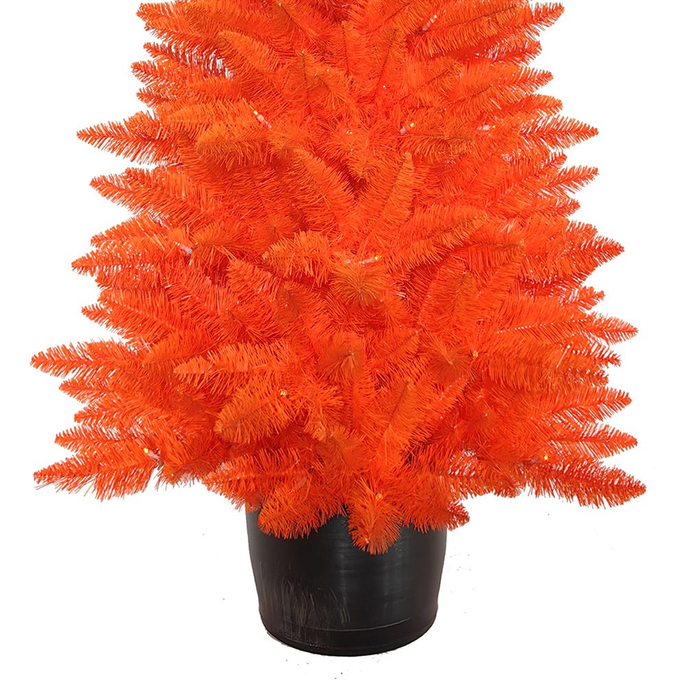 Kurt Adler 4.5-Foot Battery-Operated Pre-Lit Halloween Orange Potted Tree With Orange LED Lights