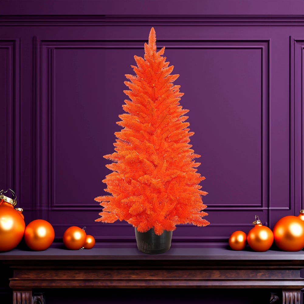 Kurt Adler 4.5-Foot Battery-Operated Pre-Lit Halloween Orange Potted Tree With Orange LED Lights