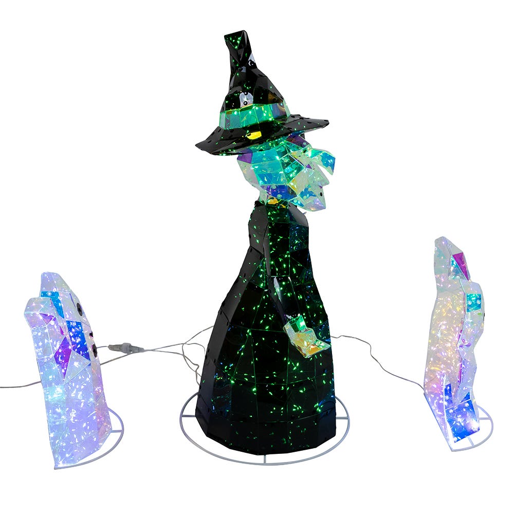 Kurt Adler Pre-lit Holographic Witch and Two Ghosts, 3-Piece Set
