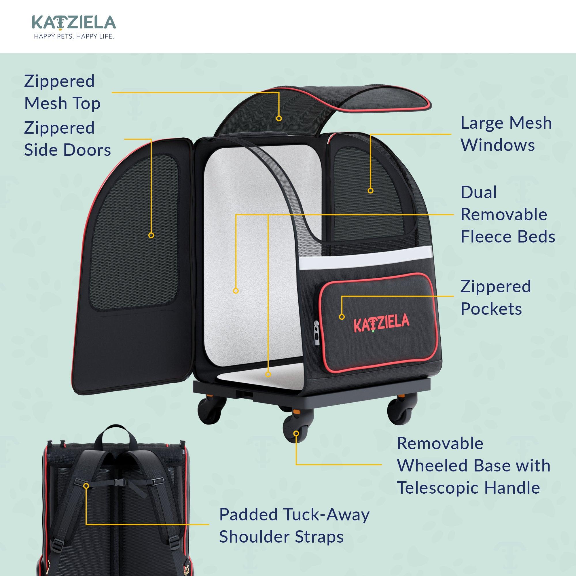 Hybrid Adventurer Pet Backpack with Removable Wheels and Telescopic Handle | HT Animal Supply
