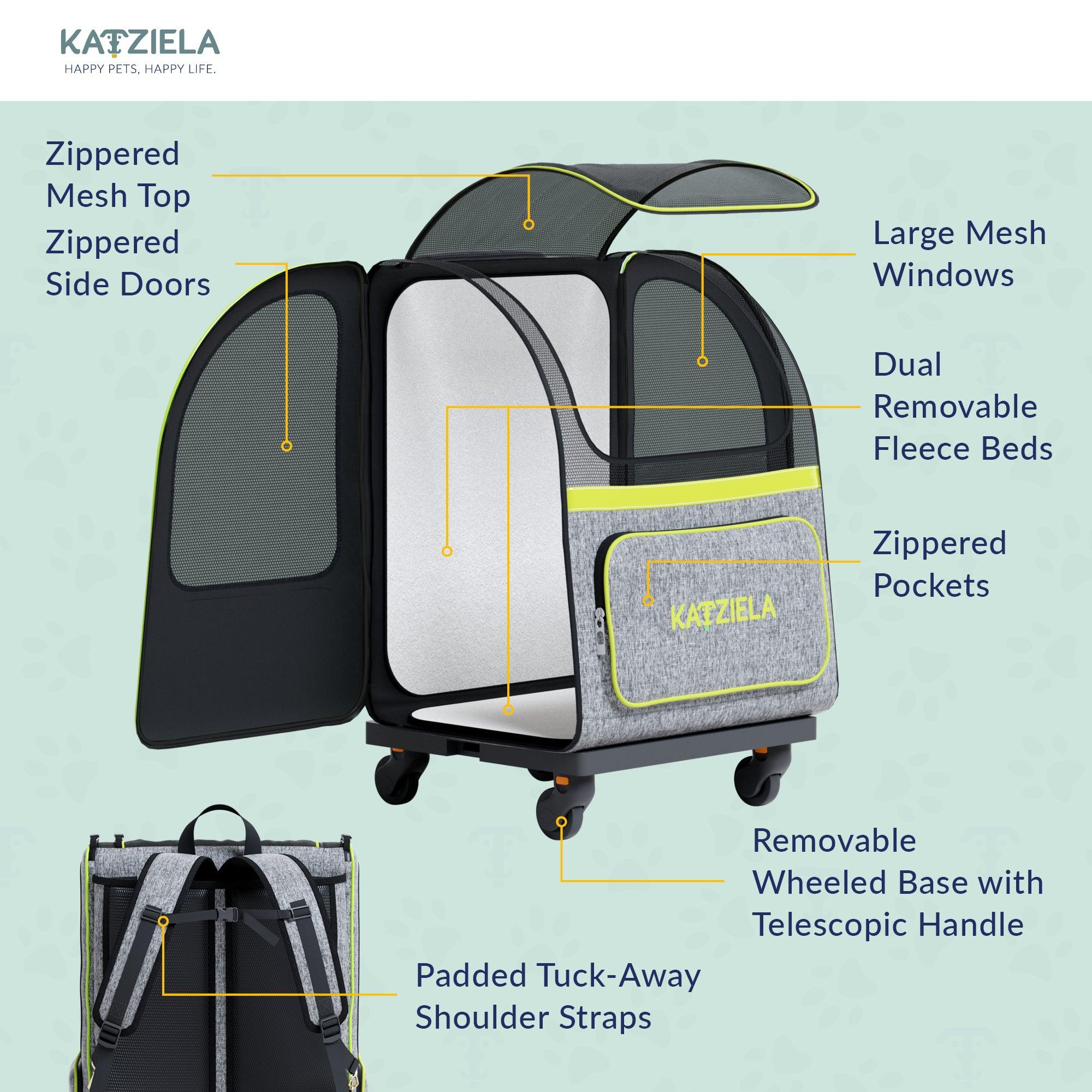 Hybrid Adventurer Pet Backpack with Removable Wheels and Telescopic Handle | HT Animal Supply