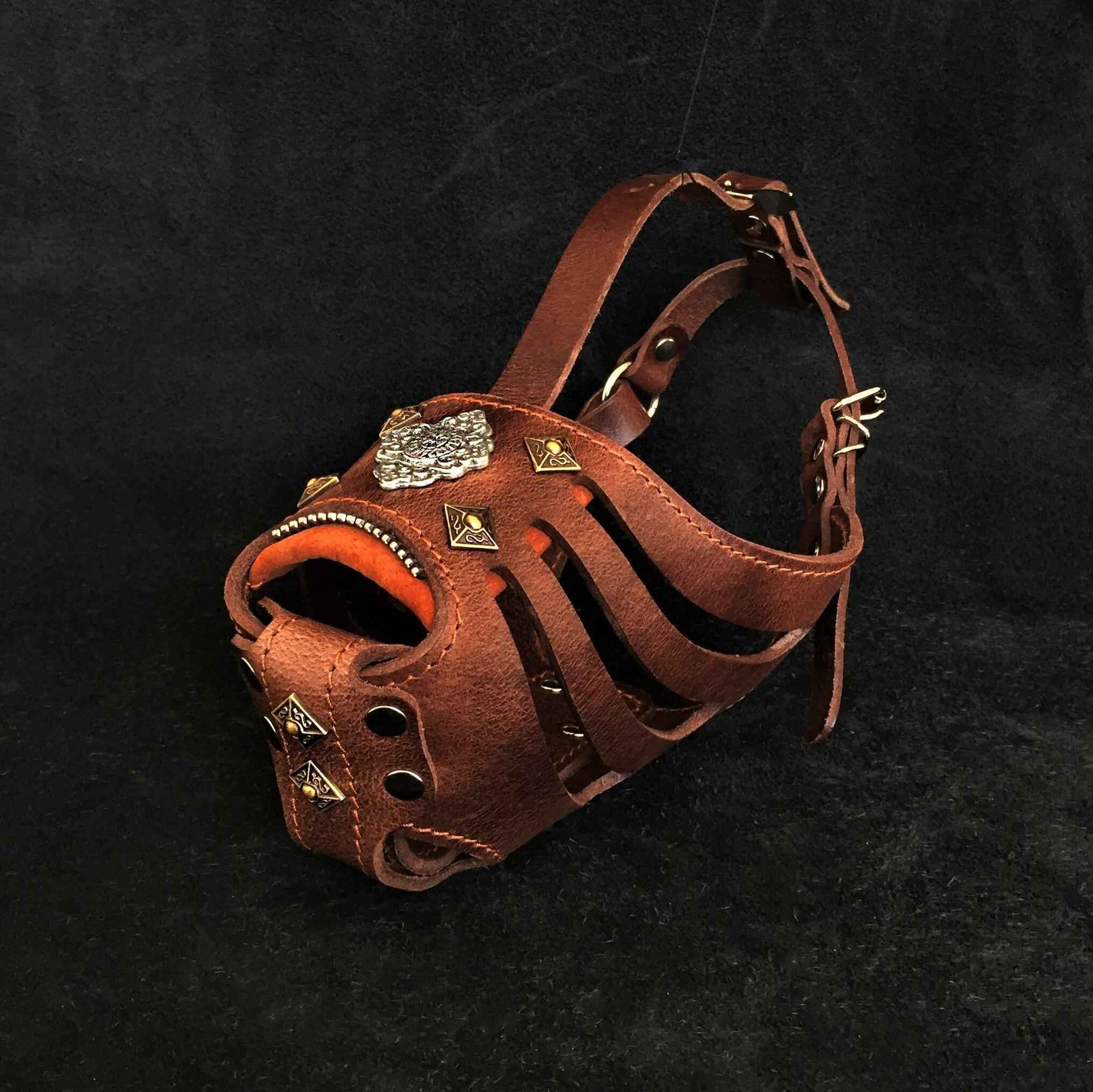 Bestia Aztec Dark Brown Basket Leather Dog Muzzle
