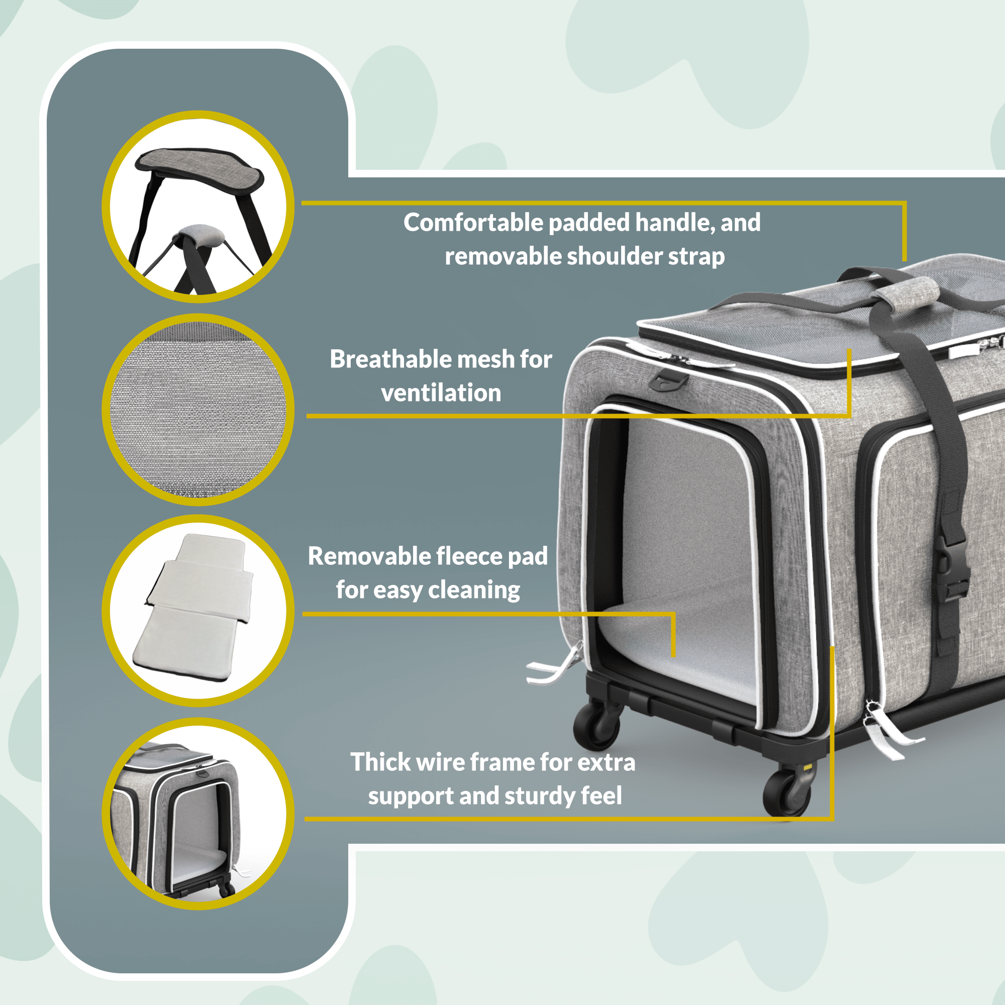Katziela Rolling Rover Airline Compliant Expandable Wheeled Pet Carrier | HT Animal Supply