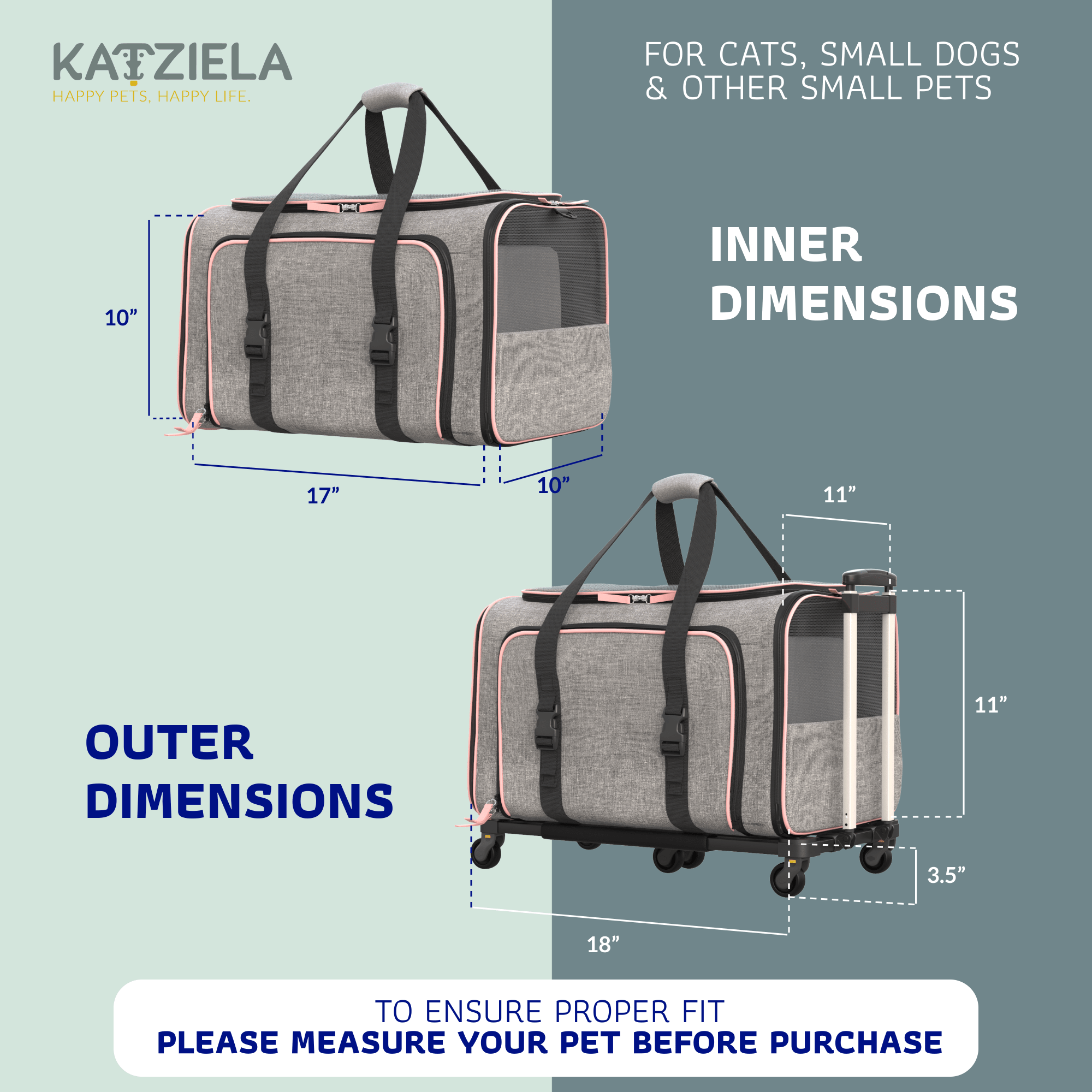 Katziela Rolling Rover Airline Compliant Expandable Wheeled Pet Carrier | HT Animal Supply