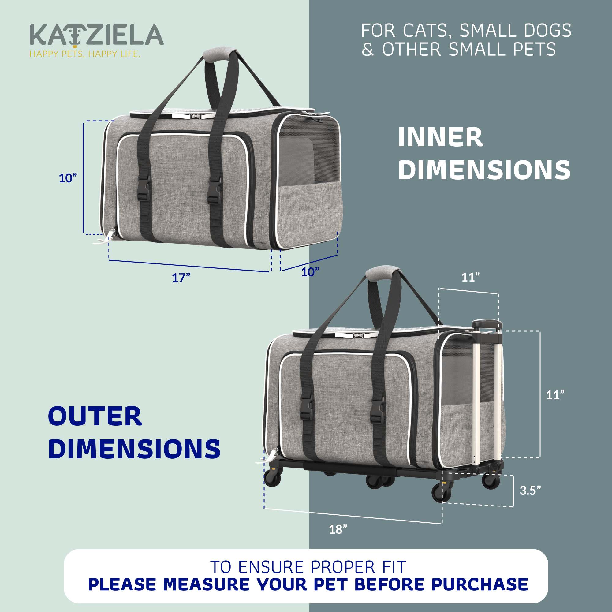 Katziela Rolling Rover Airline Compliant Expandable Wheeled Pet Carrier | HT Animal Supply