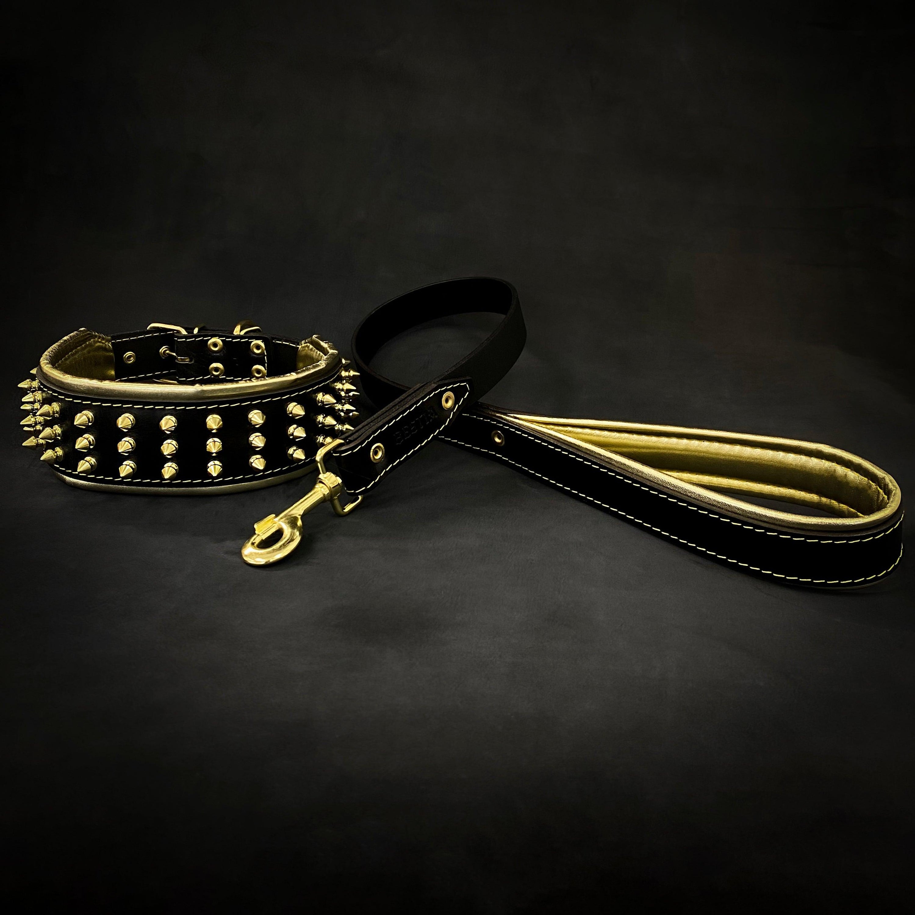 Bestia Dog Gear Genuine Leather Dog Collar - Gold 