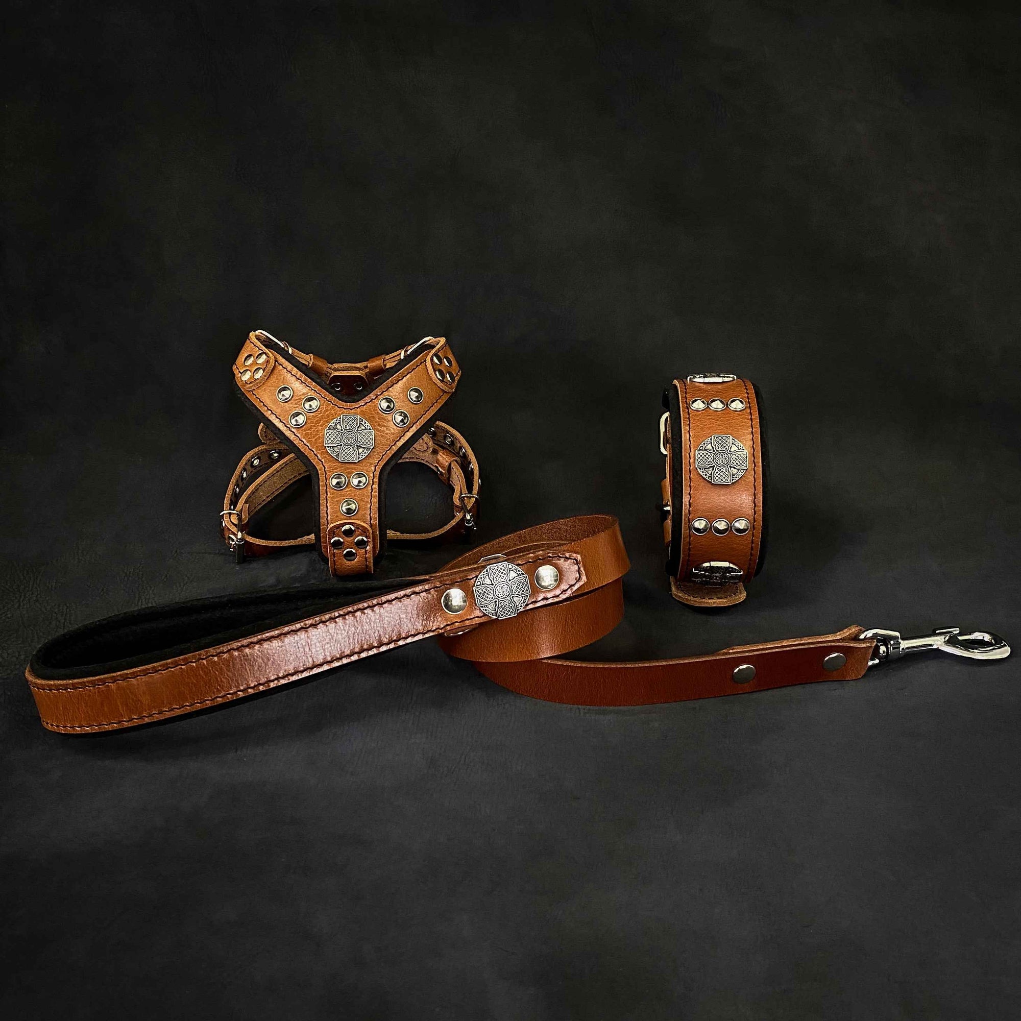 "Maximus Brown&Silver" Small dog SET - Harness - collar - lead