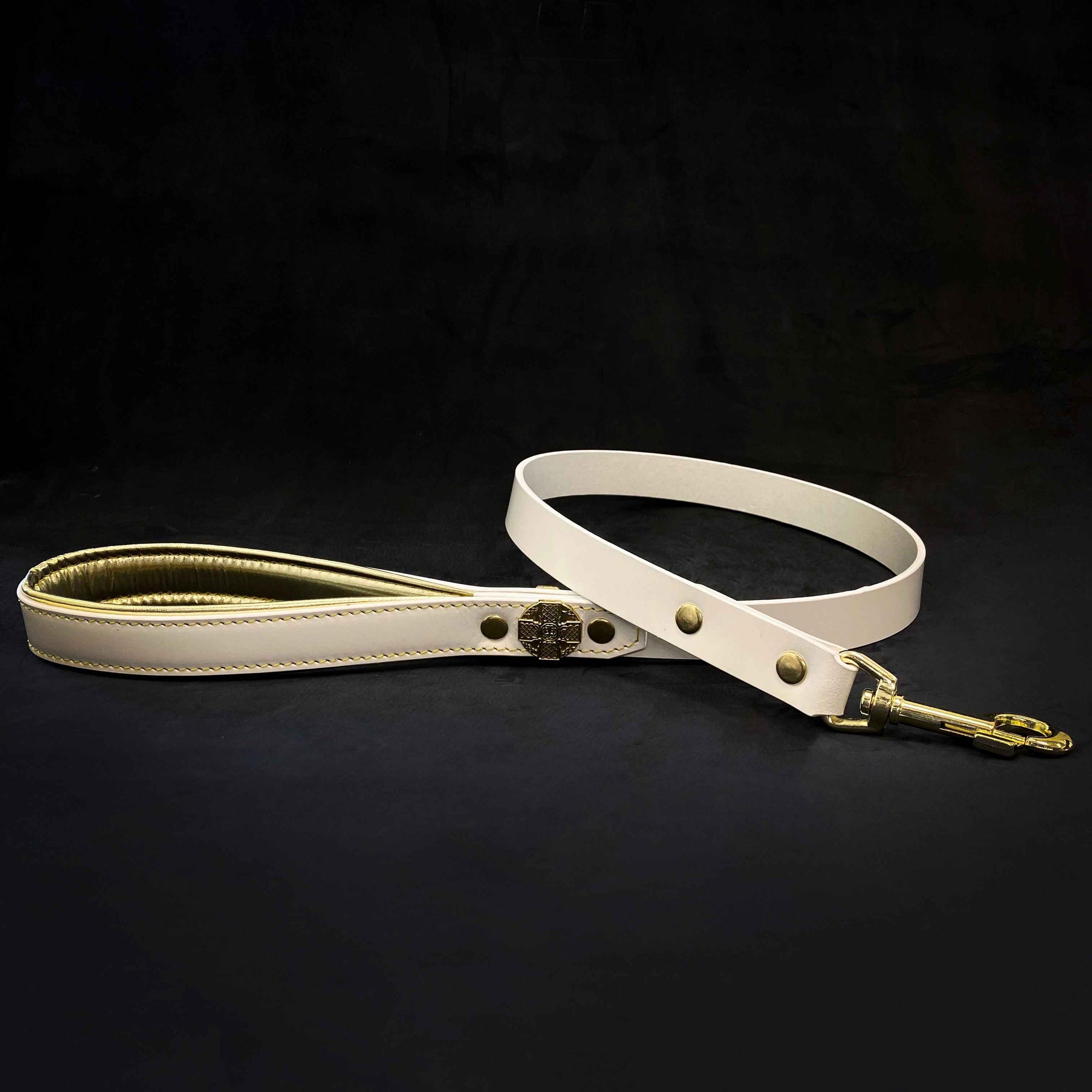 Bestia Maximus Gold 1-Inch Wide Leather Dog Leash