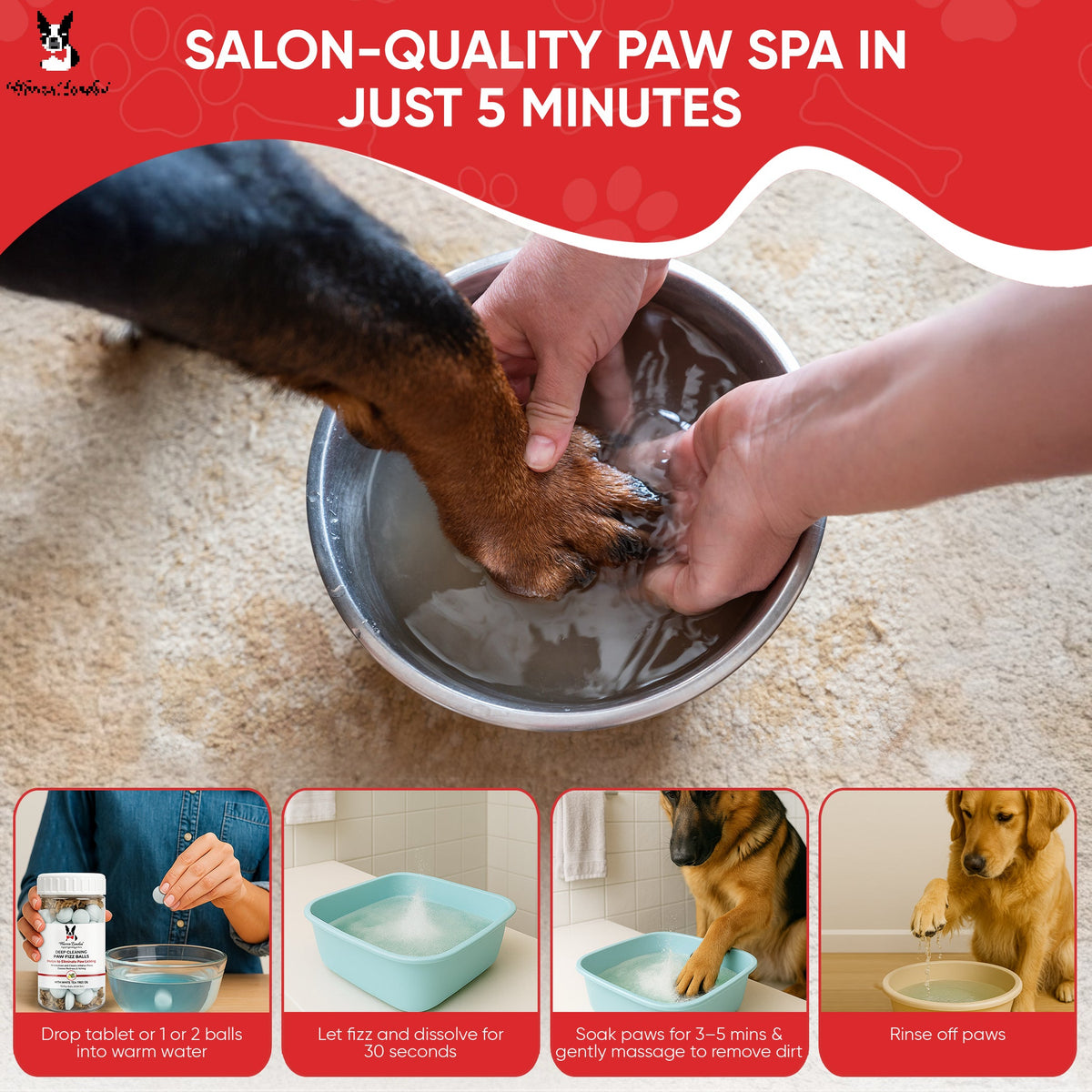 Deep Cleaning Paw Fizz Tablets - Paw Soak Helps Eliminate Paw Licking
