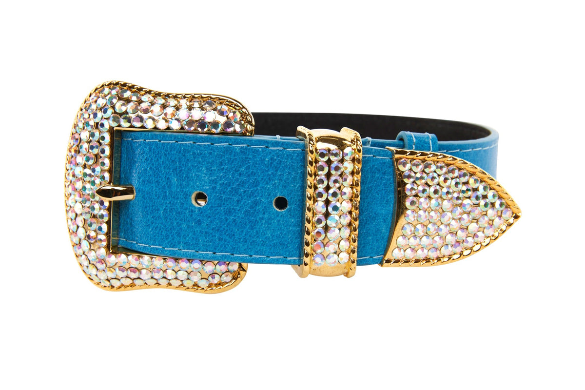 Allysa Payne Vegetable Colored Italian Leather Dog Collar With Gold Swarovski Crystal Hardware
