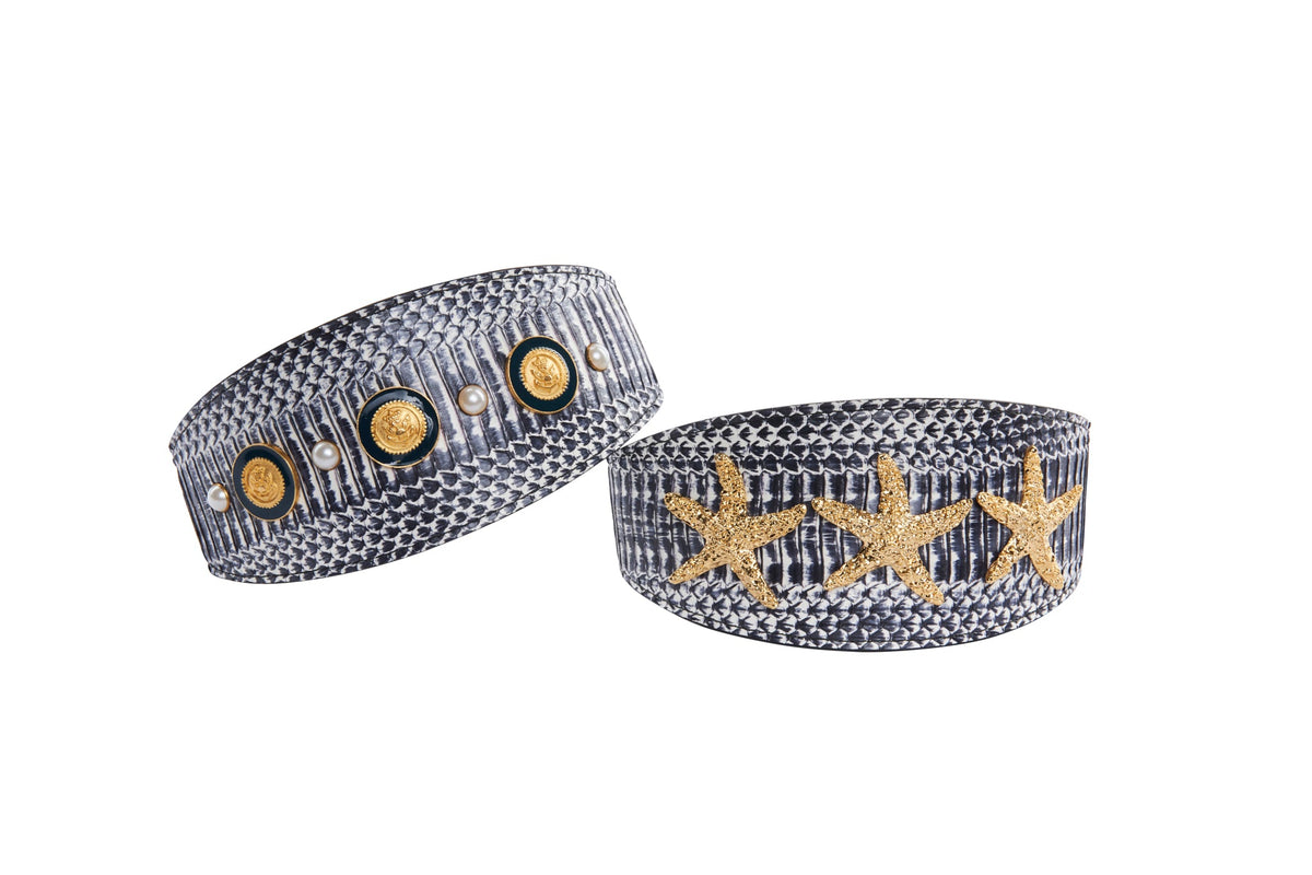 Allysa Payne Nautical Collection. White & Navy Snake Set Of 2