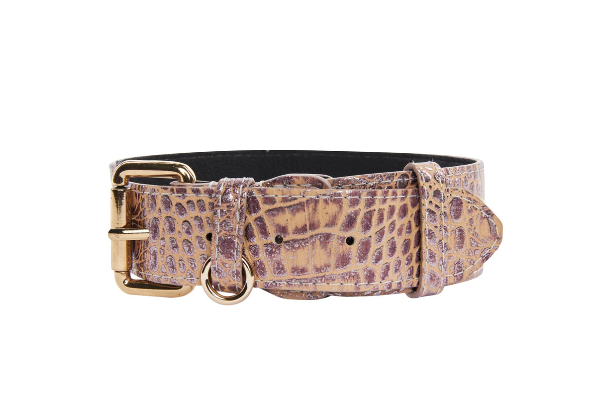Allysa Payne Pink, Purple & Silver Embossed Croc Italian Leather/Classic Dog Collar