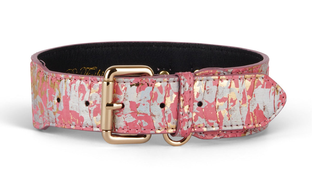 Allysa Payne Iridescent Art Deco Pink/Gold/Silver Custom Snake Classic Dog Collar