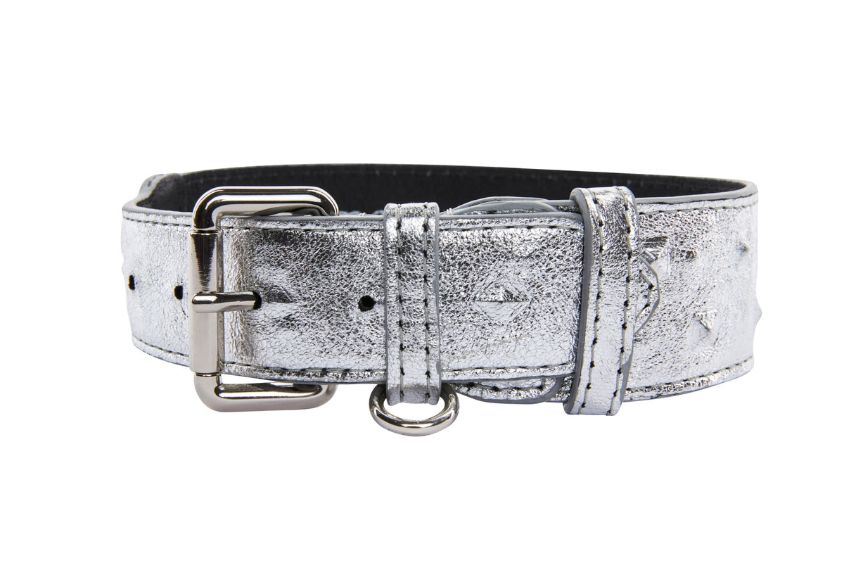 Allysa Payne Silver Studded Italian Leather Classic Dog Collar