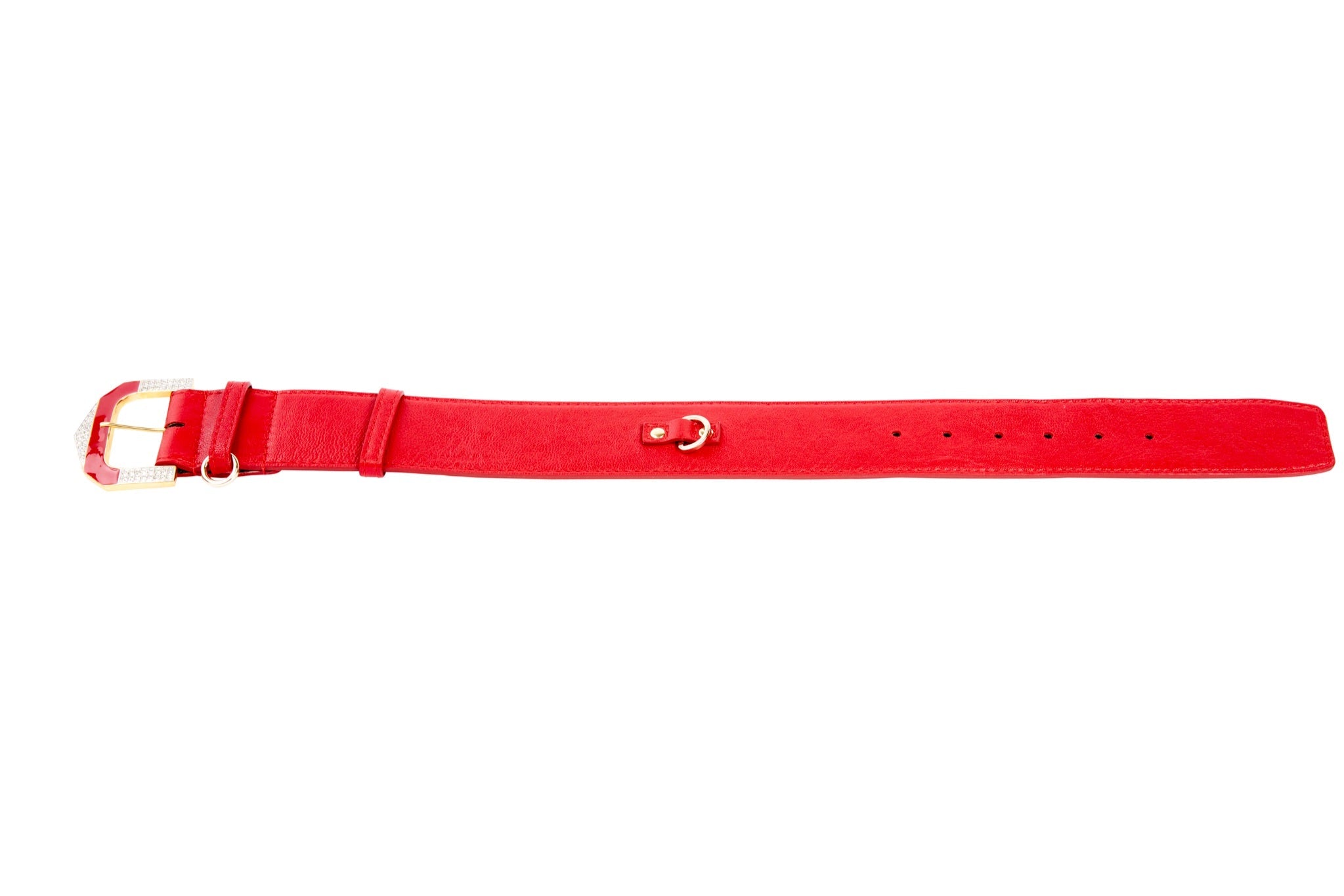 Red Italian Leather Collar With Glamorous Italian Hardware